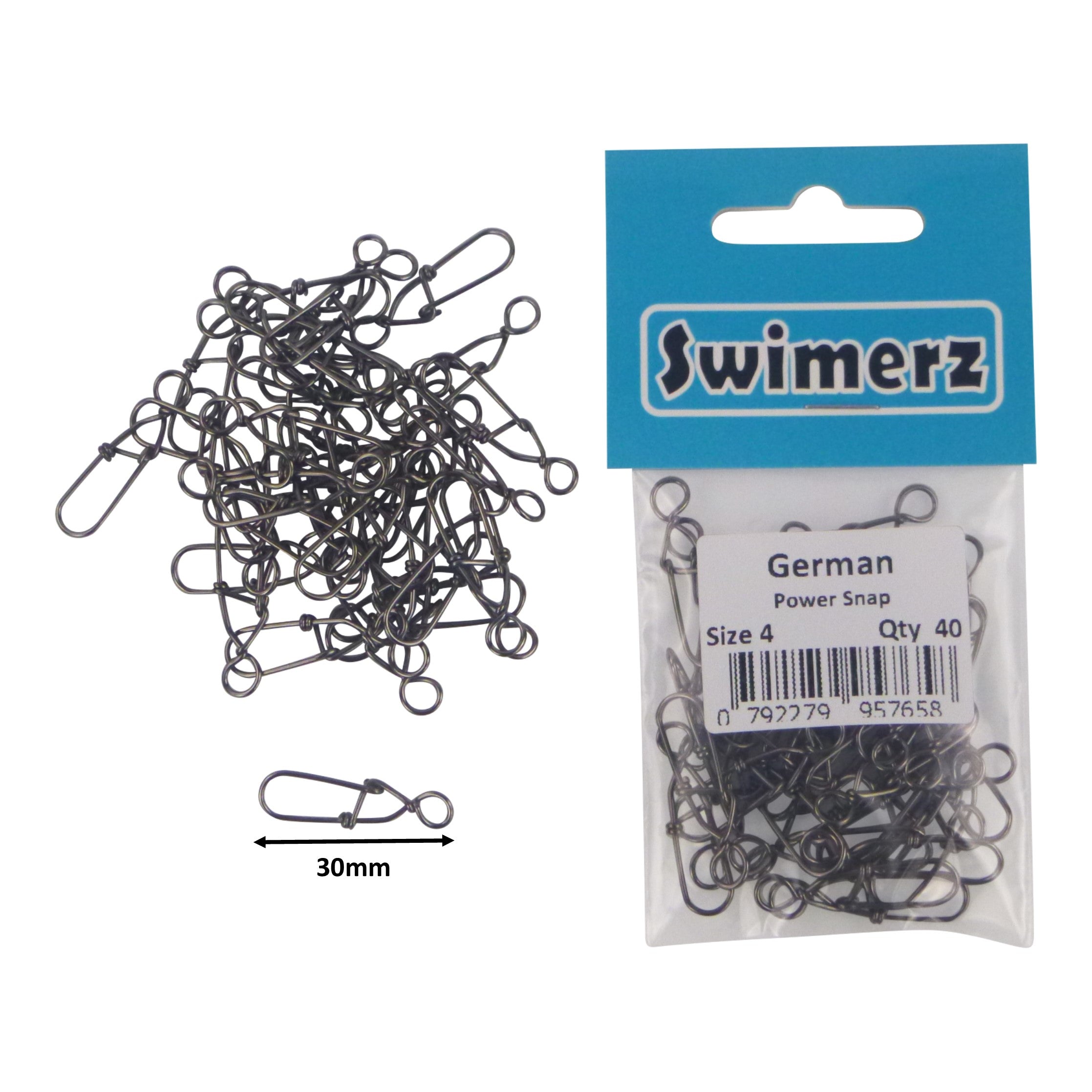 Fishing Tackle: Swimerz German Power Snap, Closed Eye, size 4, 40 pack