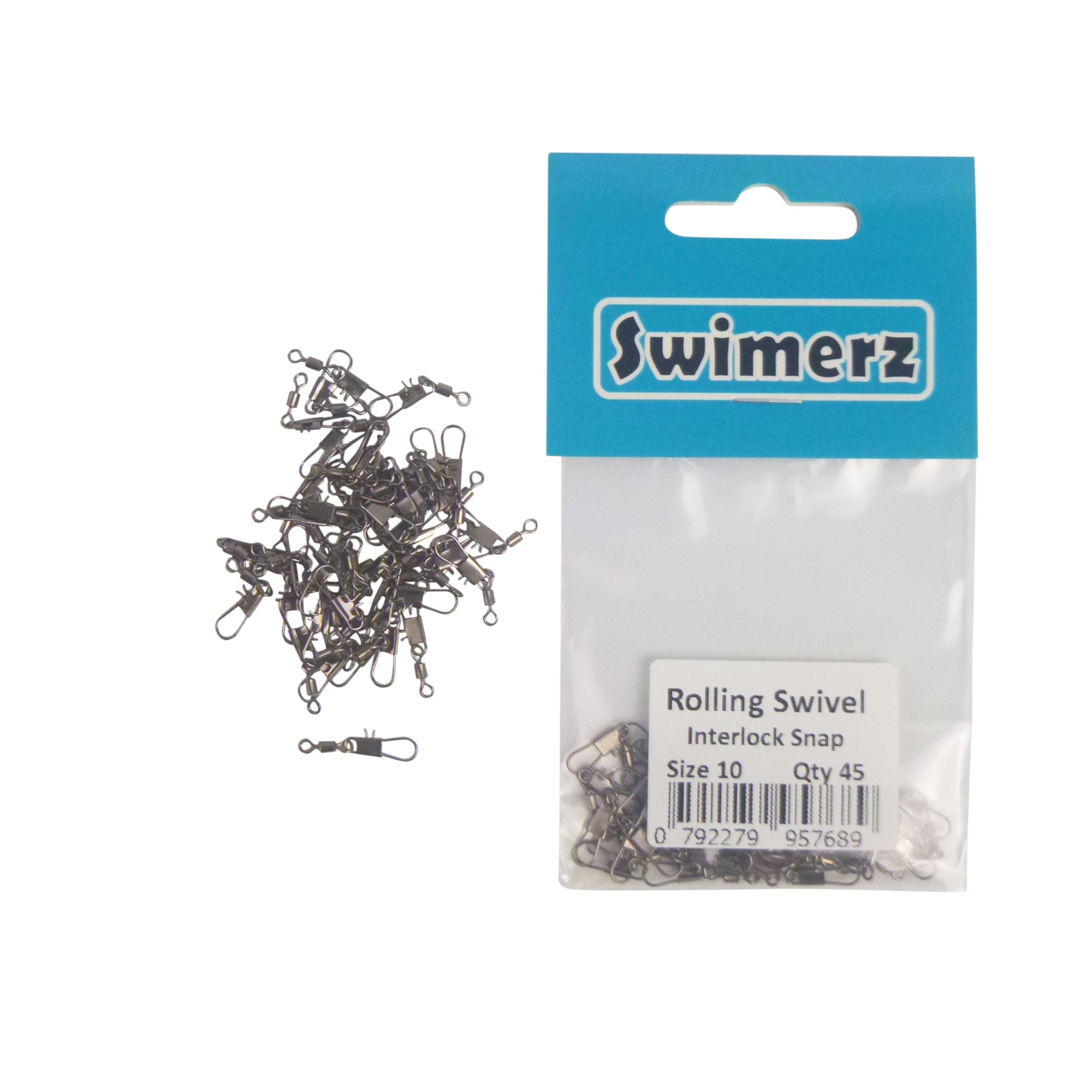 Fishing Tackle: Swimerz Rolling Swivel w Interlock Snap, Size 10, 45 pack