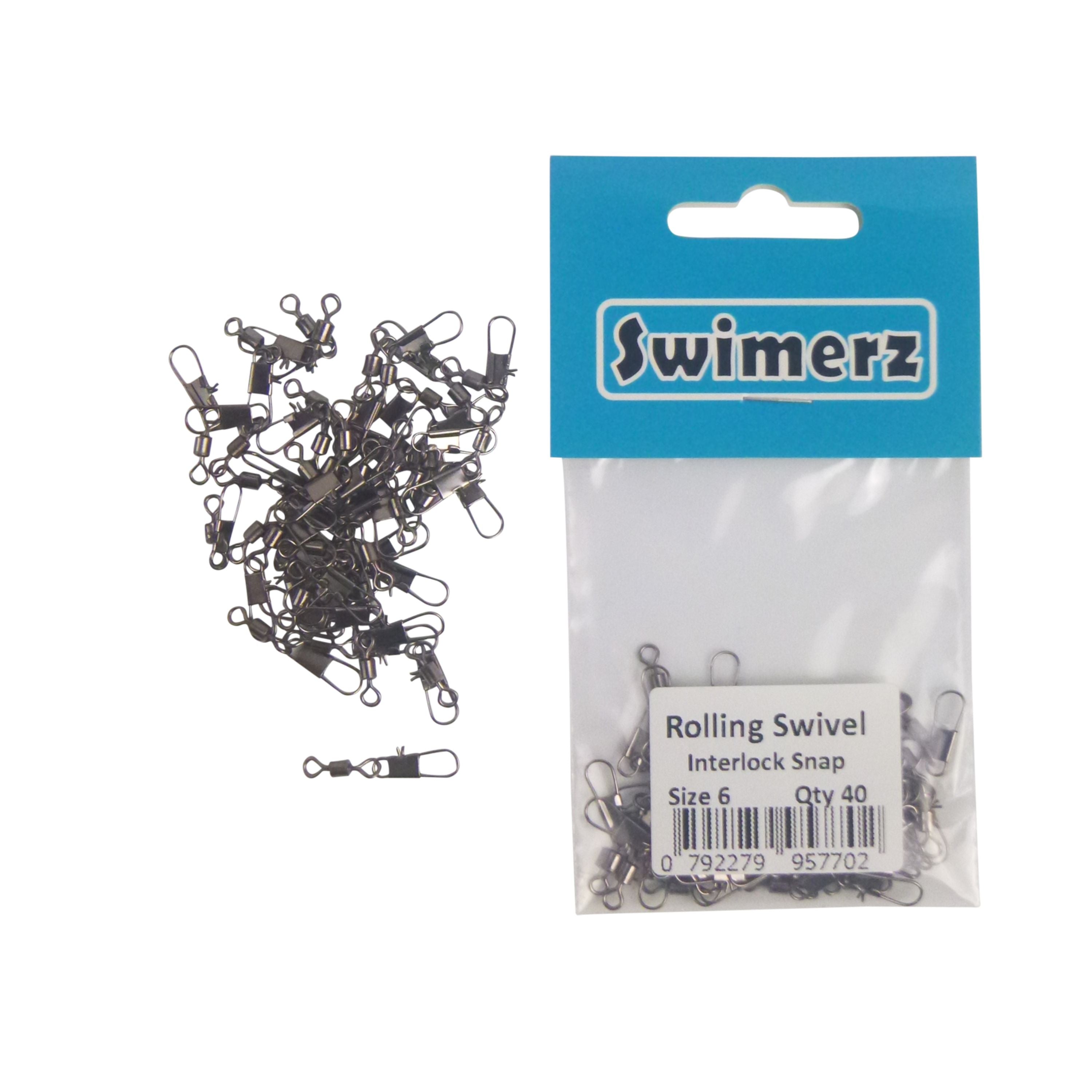 Fishing Tackle: Swimerz Rolling Swivel w Interlock Snap, Size 6, 40 pack
