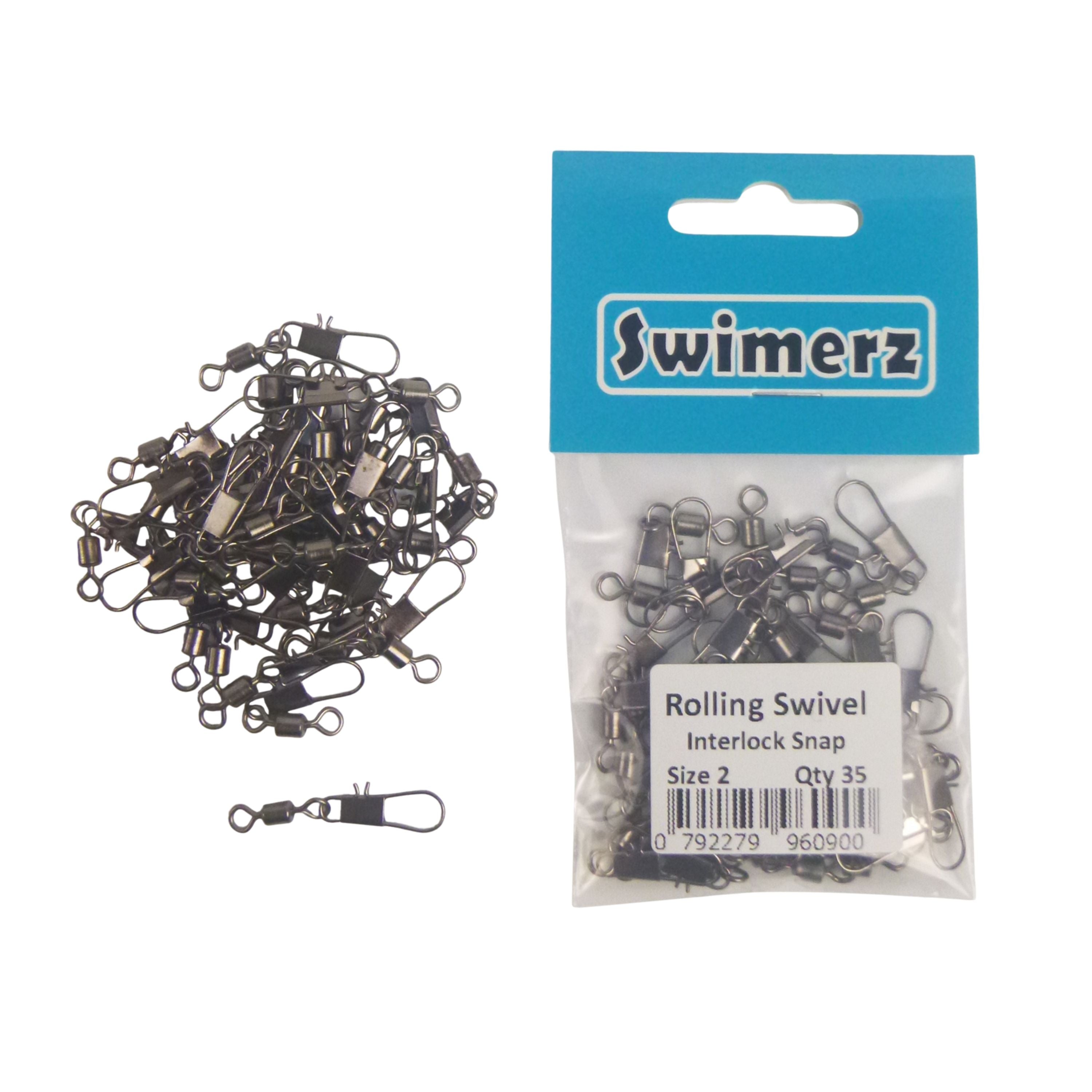 Fishing Tackle: Swimerz Rolling Swivel w Interlock Snap, Size 2, 35 pack