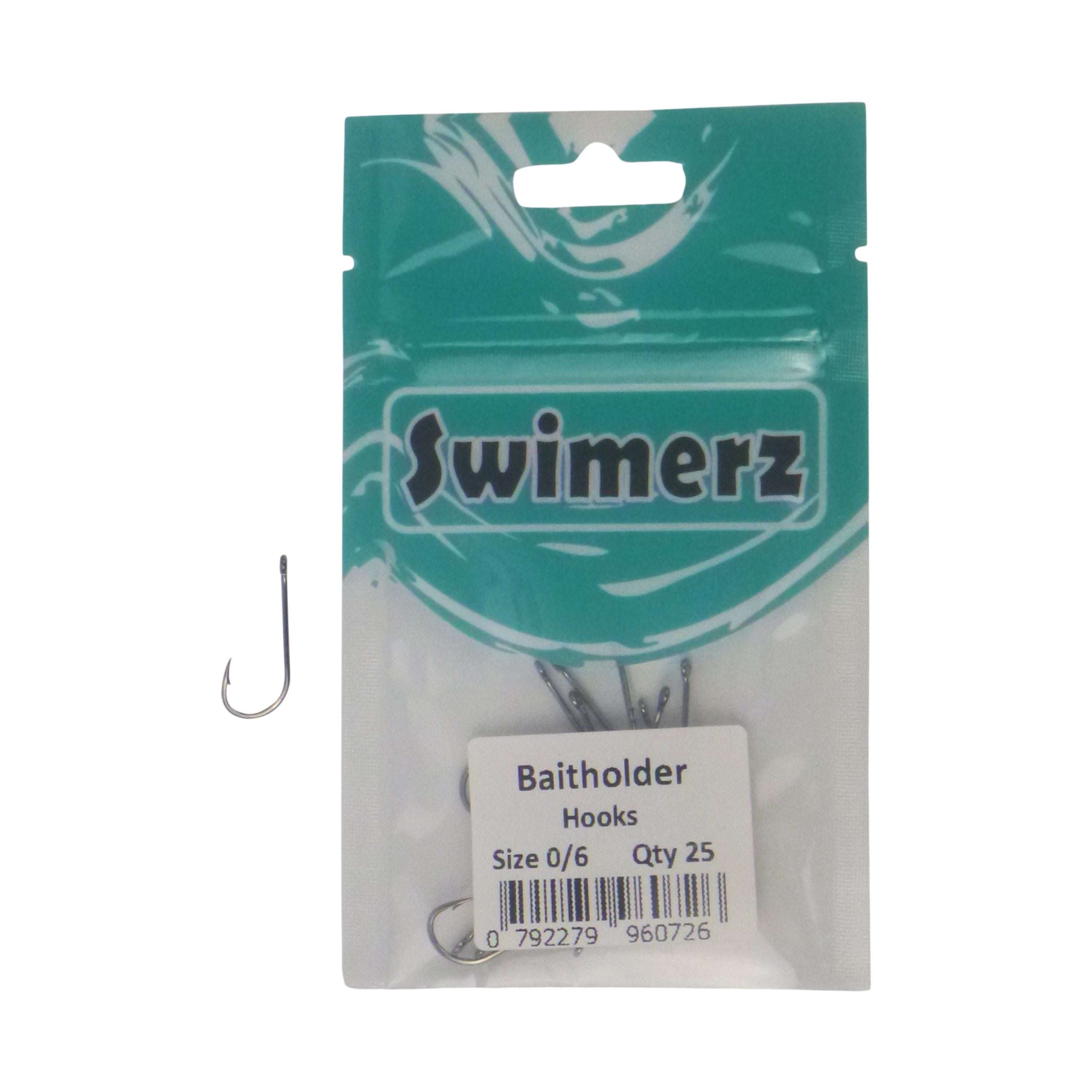 Fishing Tackle: Swimerz 0/6 Baitholder Hook, Qty 25