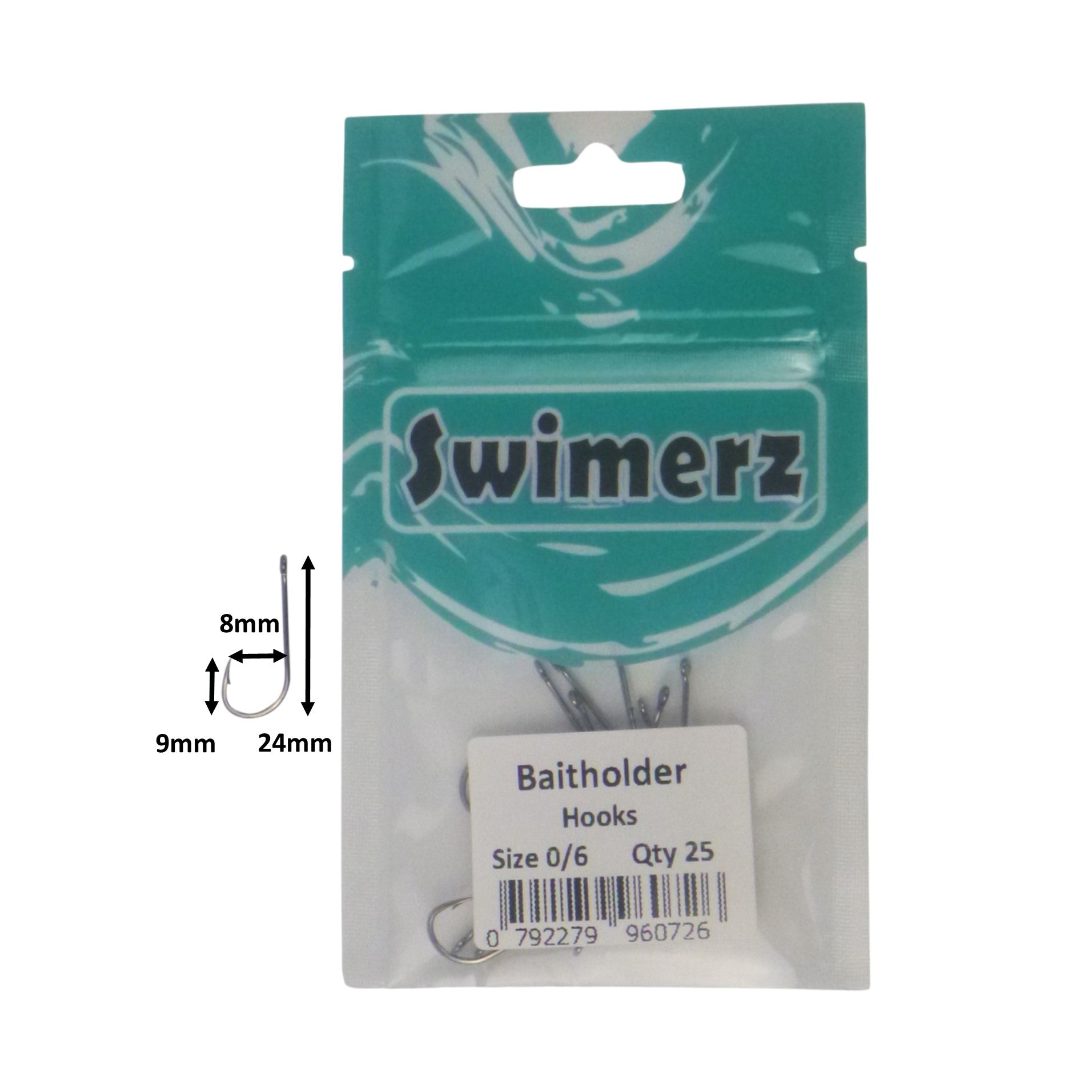 Fishing Tackle: Swimerz 0/6 Baitholder Hook, Qty 25
