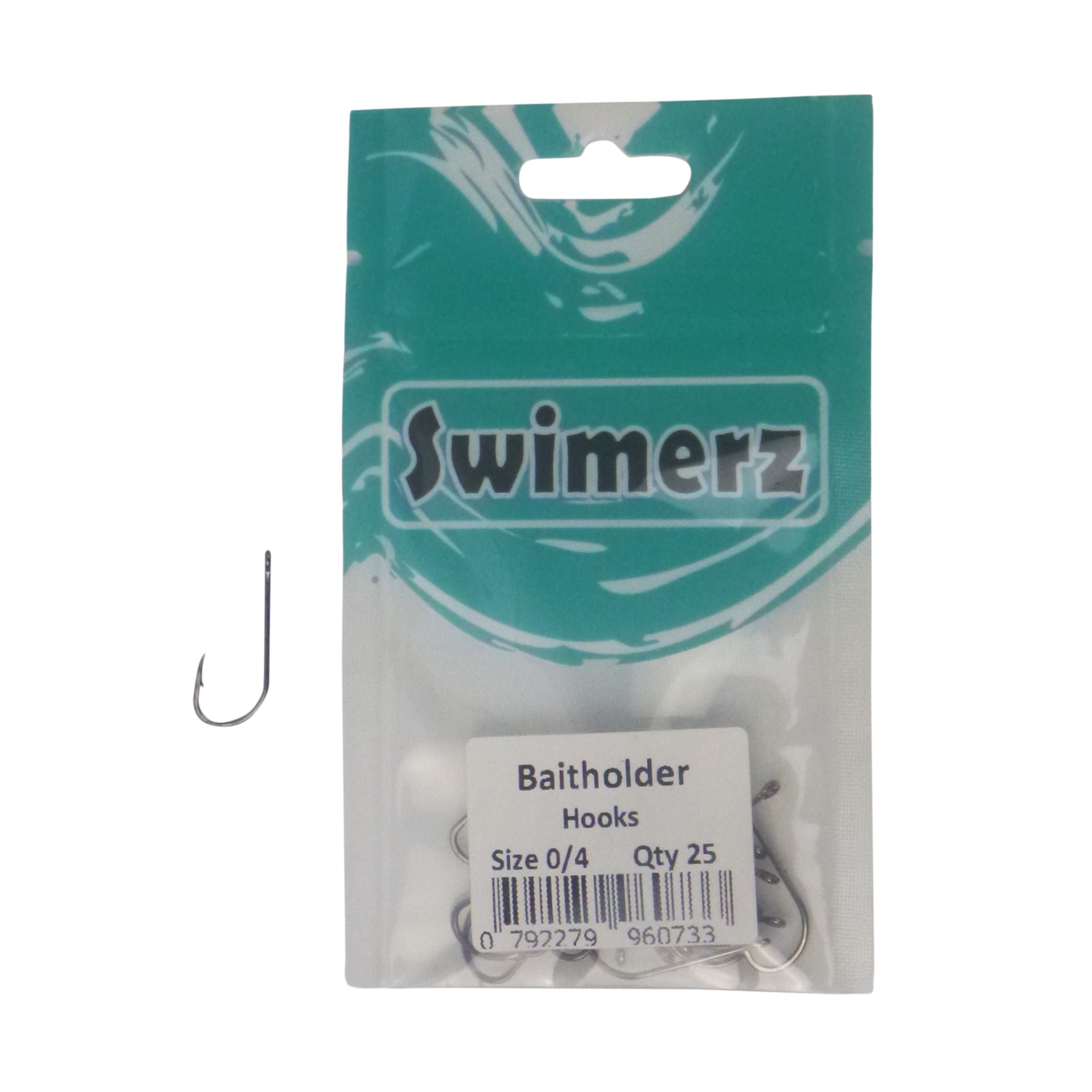 Fishing Tackle: Swimerz 0/4 Baitholder Hook, Qty 25