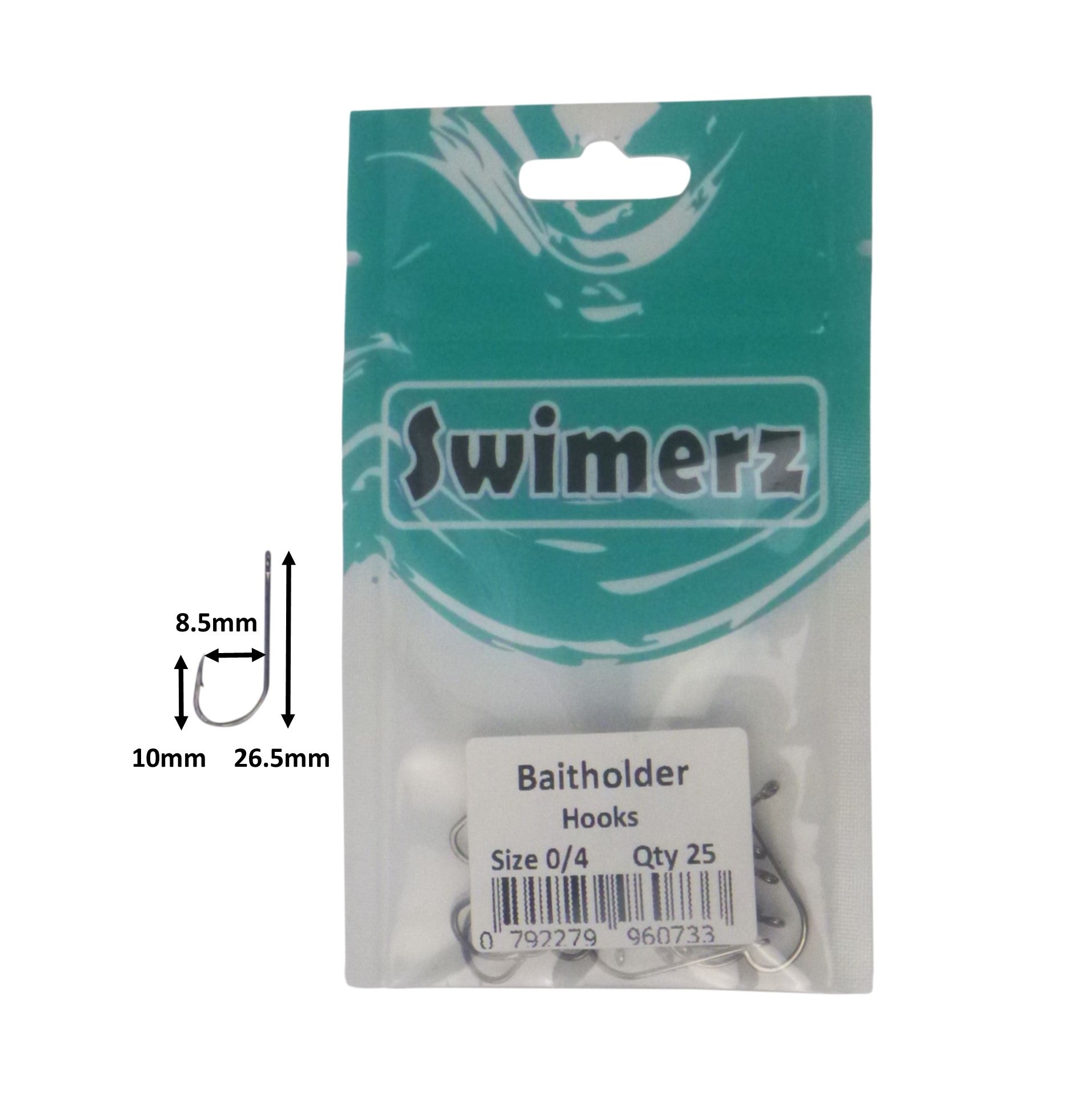 Fishing Tackle: Swimerz 0/4 Baitholder Hook, Qty 25