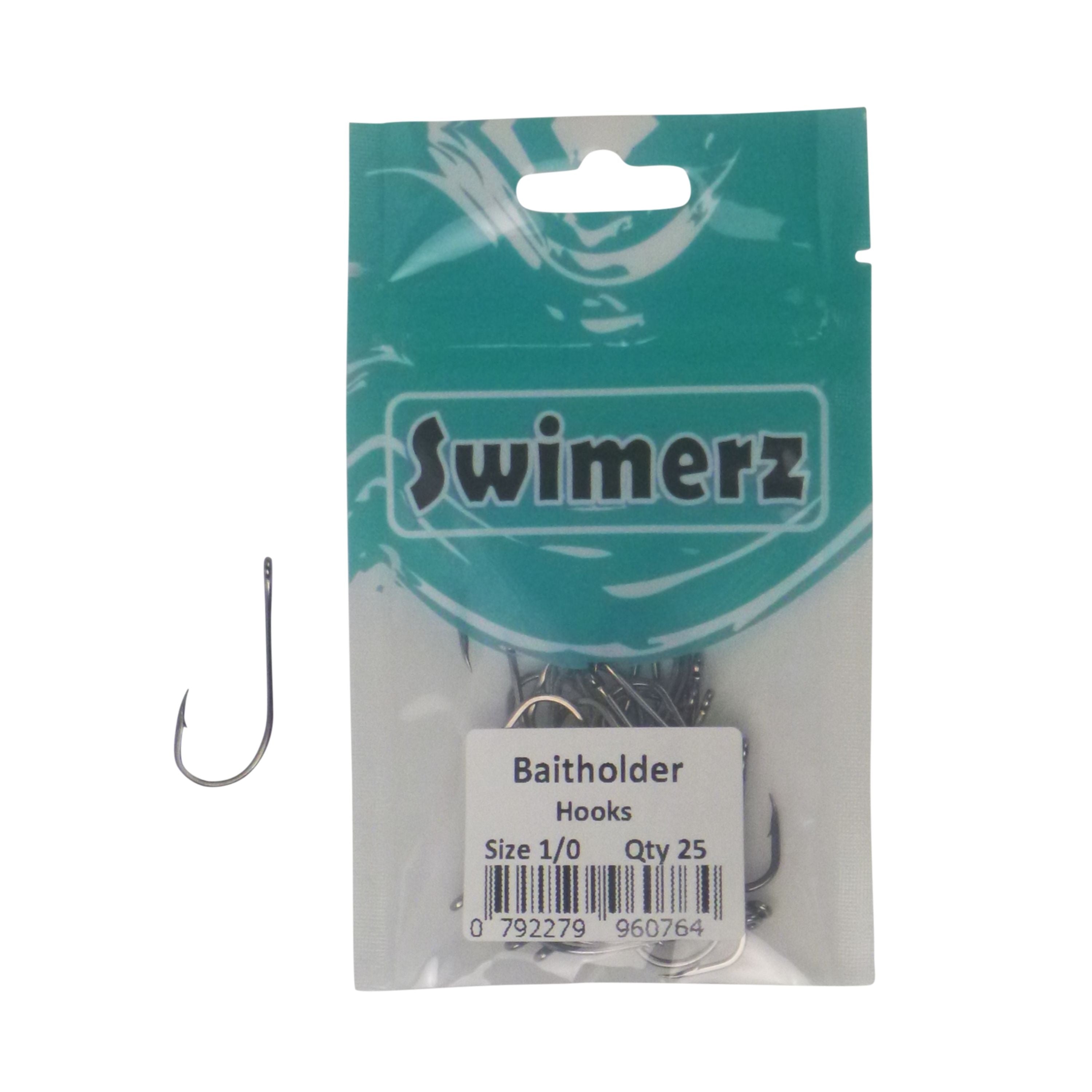 Fishing Tackle: Swimerz 1/0 Baitholder Hook, Qty 25