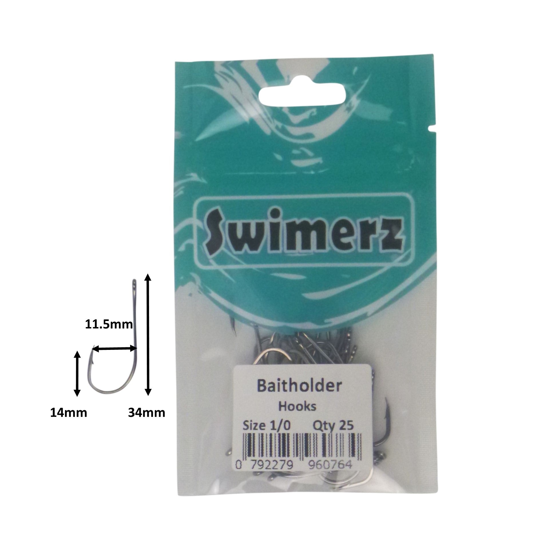Fishing Tackle: Swimerz 1/0 Baitholder Hook, Qty 25