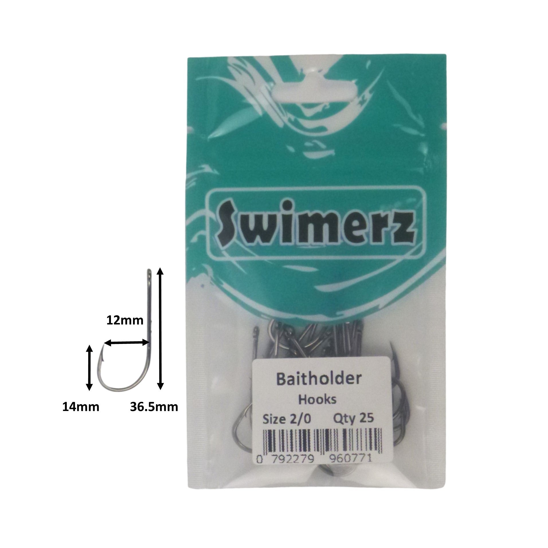 Fishing Tackle: Swimerz 2/0 Baitholder Hook, Qty 25