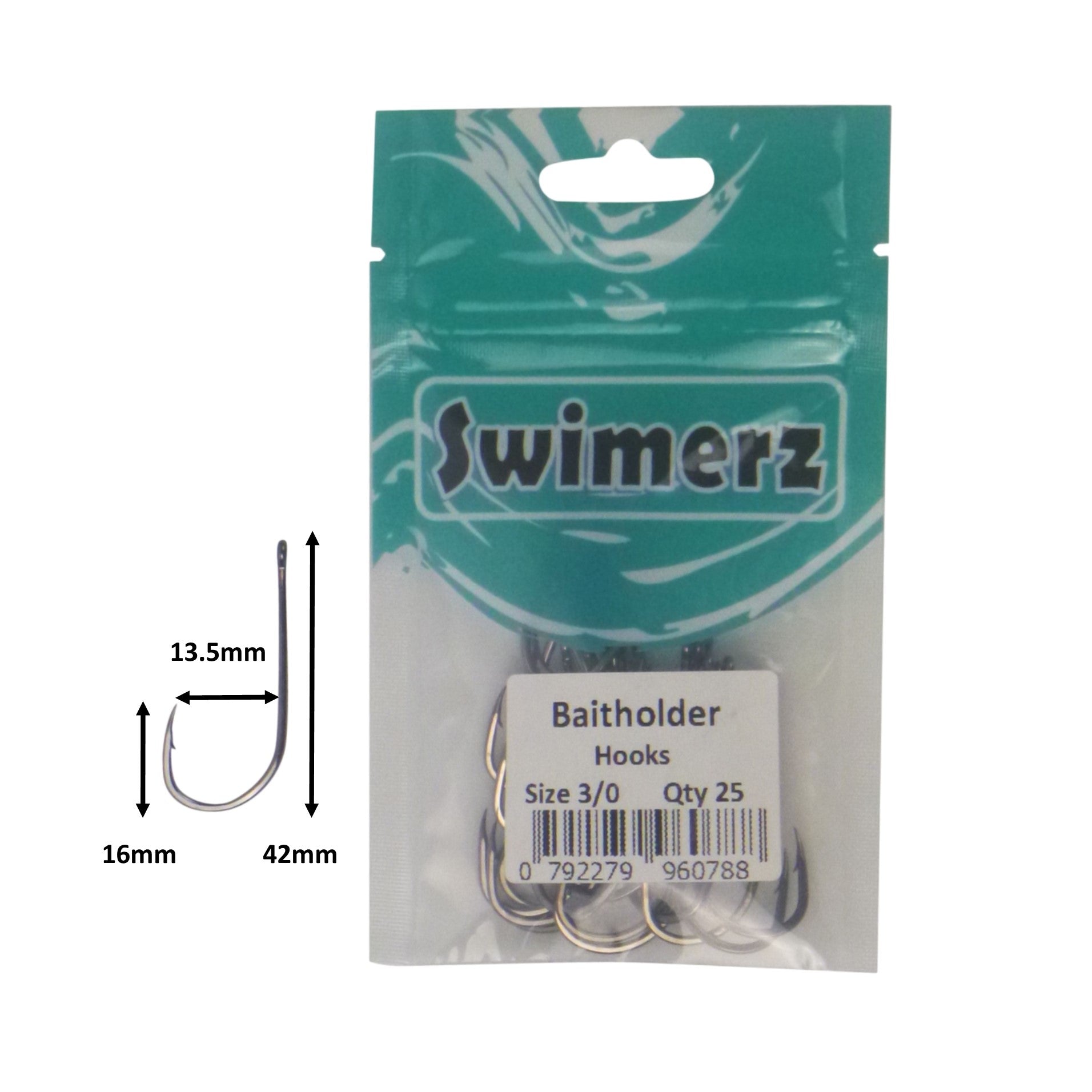Fishing Tackle: Swimerz 3/0 Baitholder Hook, Qty 25