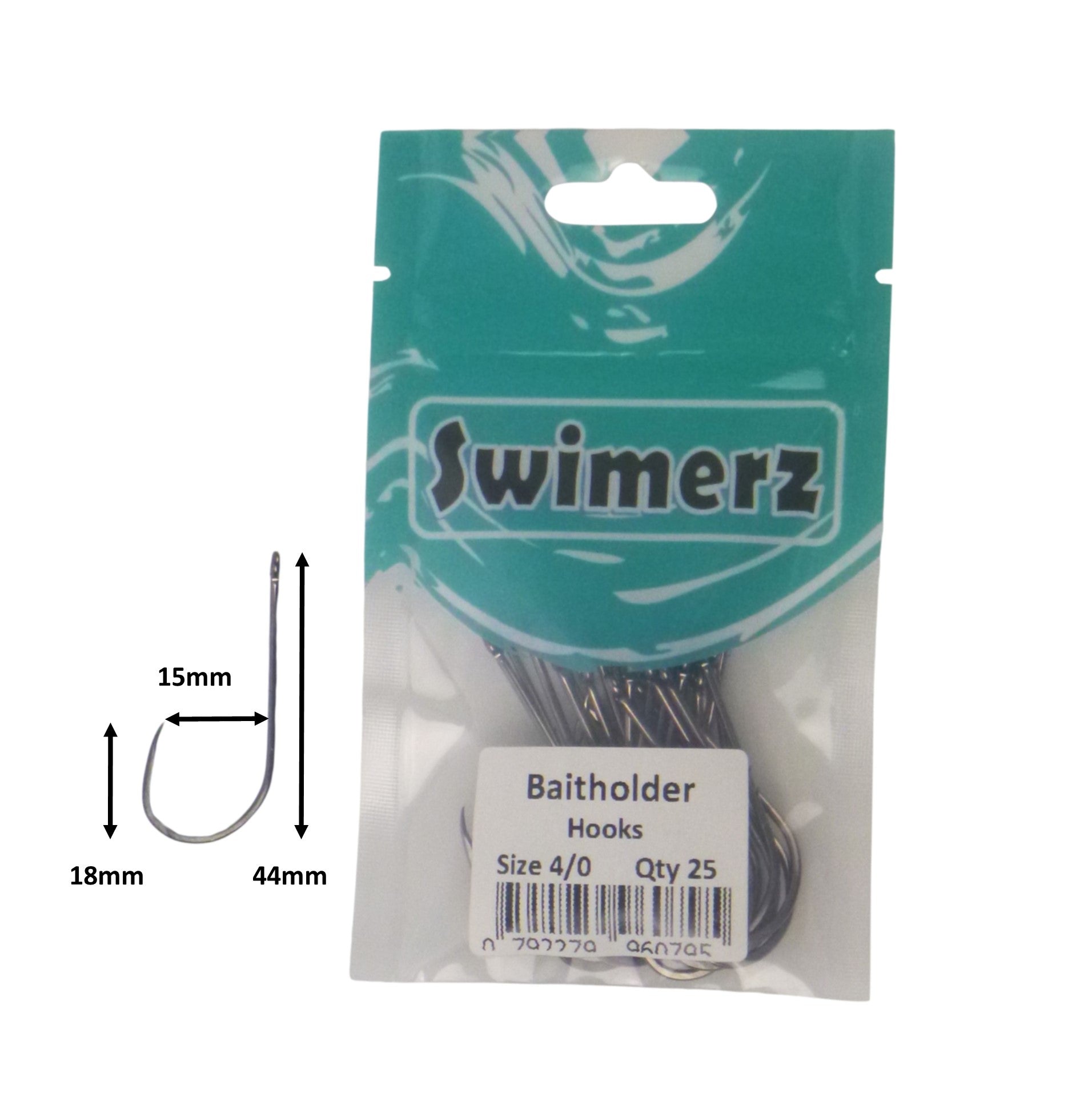 Fishing Tackle: Swimerz 4/0 Baitholder Hook, Qty 25