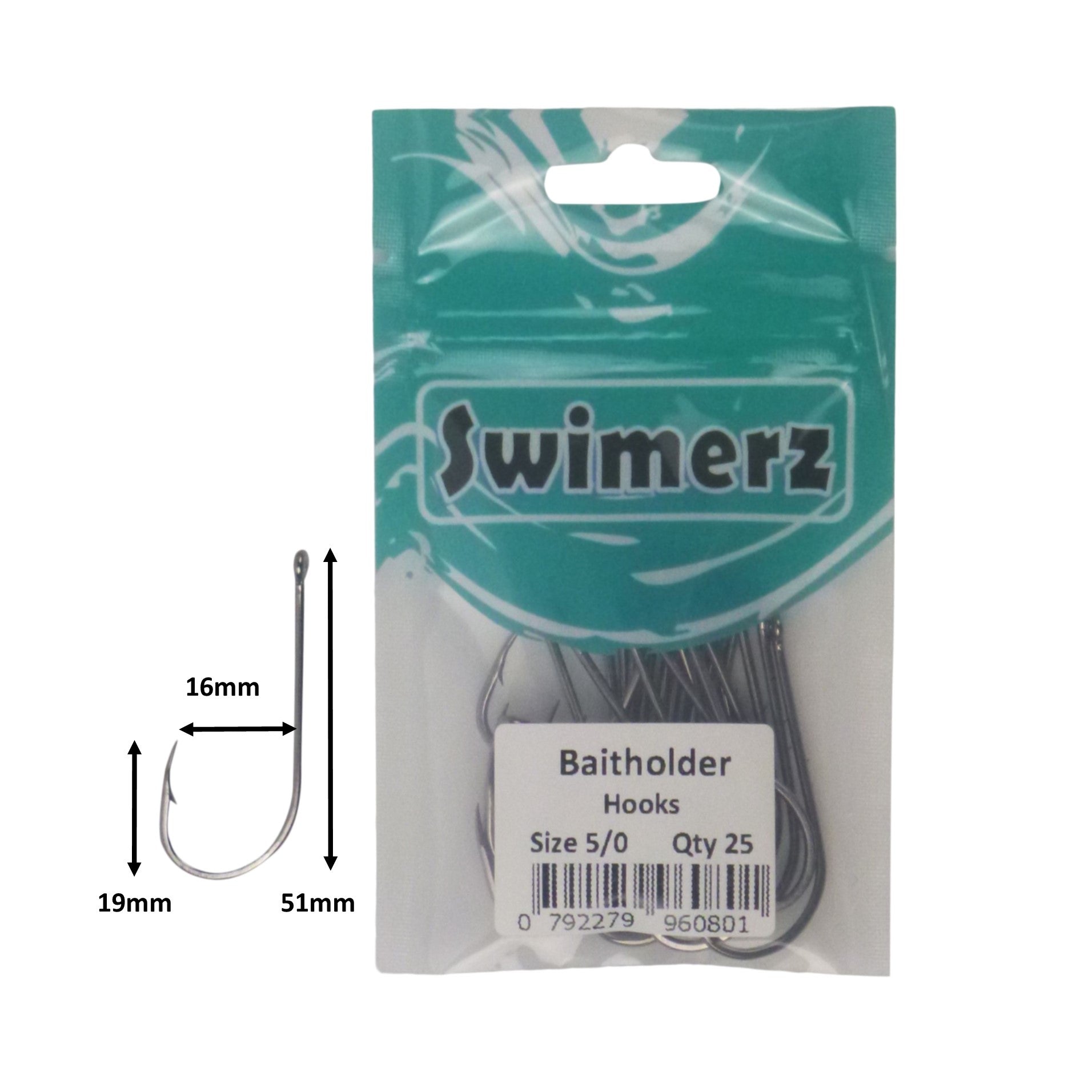 Fishing Tackle: Swimerz 5/0 Baitholder Hook, Qty 25