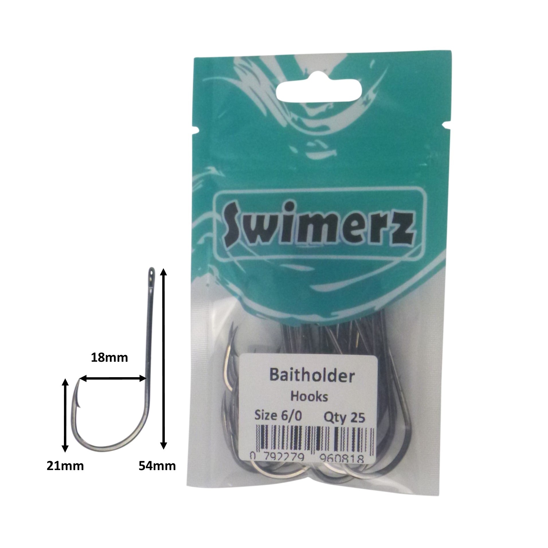 Fishing Tackle: Swimerz 6/0 Baitholder Hook, Qty 25