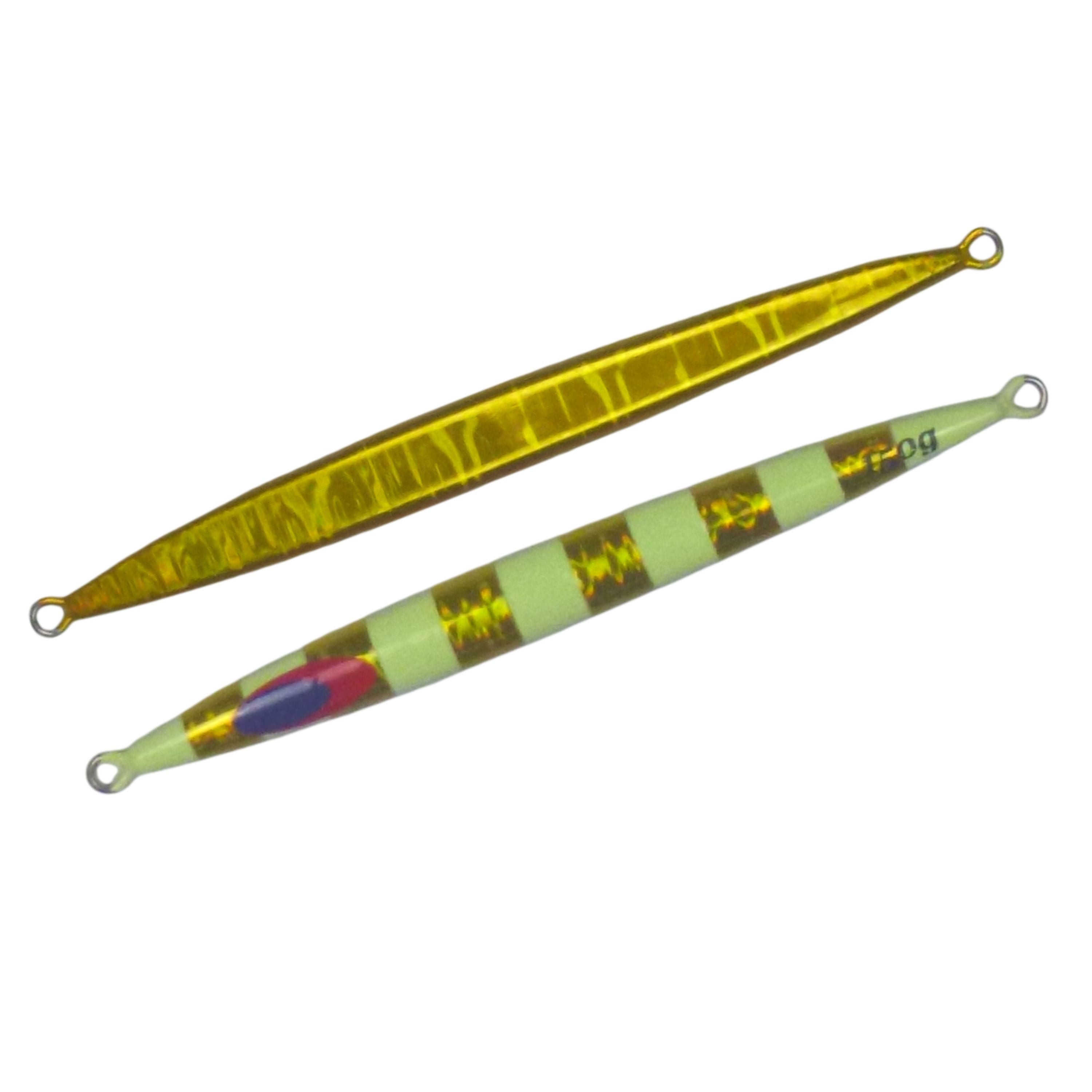 Fishing Tackle: Finesse Lumo Fastdrop Jig, 150gm, Gold Stripe, Qty 2