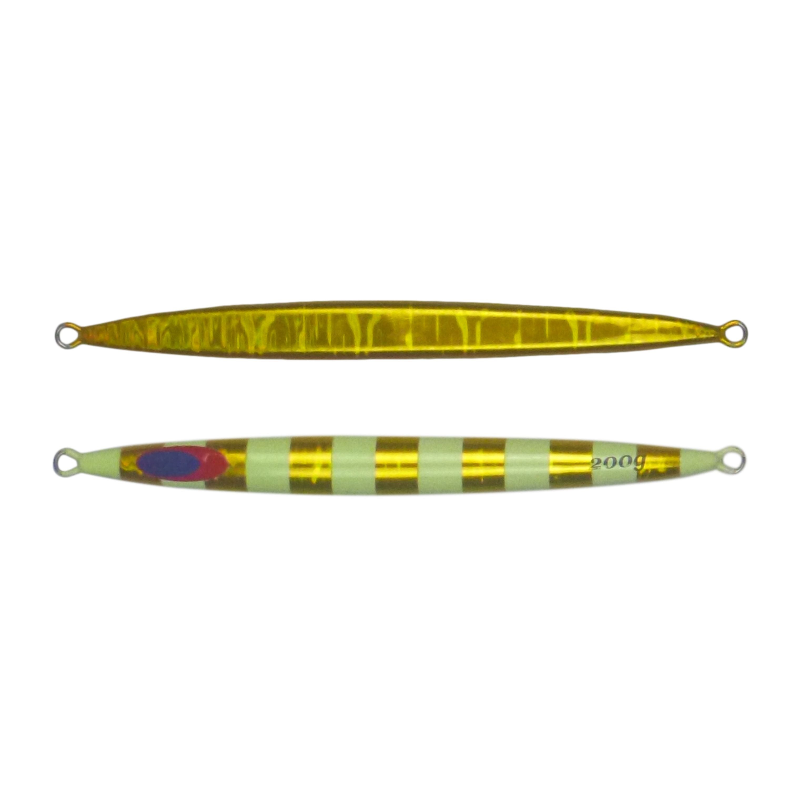 Fishing Tackle: Finesse Lumo Fastdrop Jig, 200gm, Gold Stripe, Qty 2