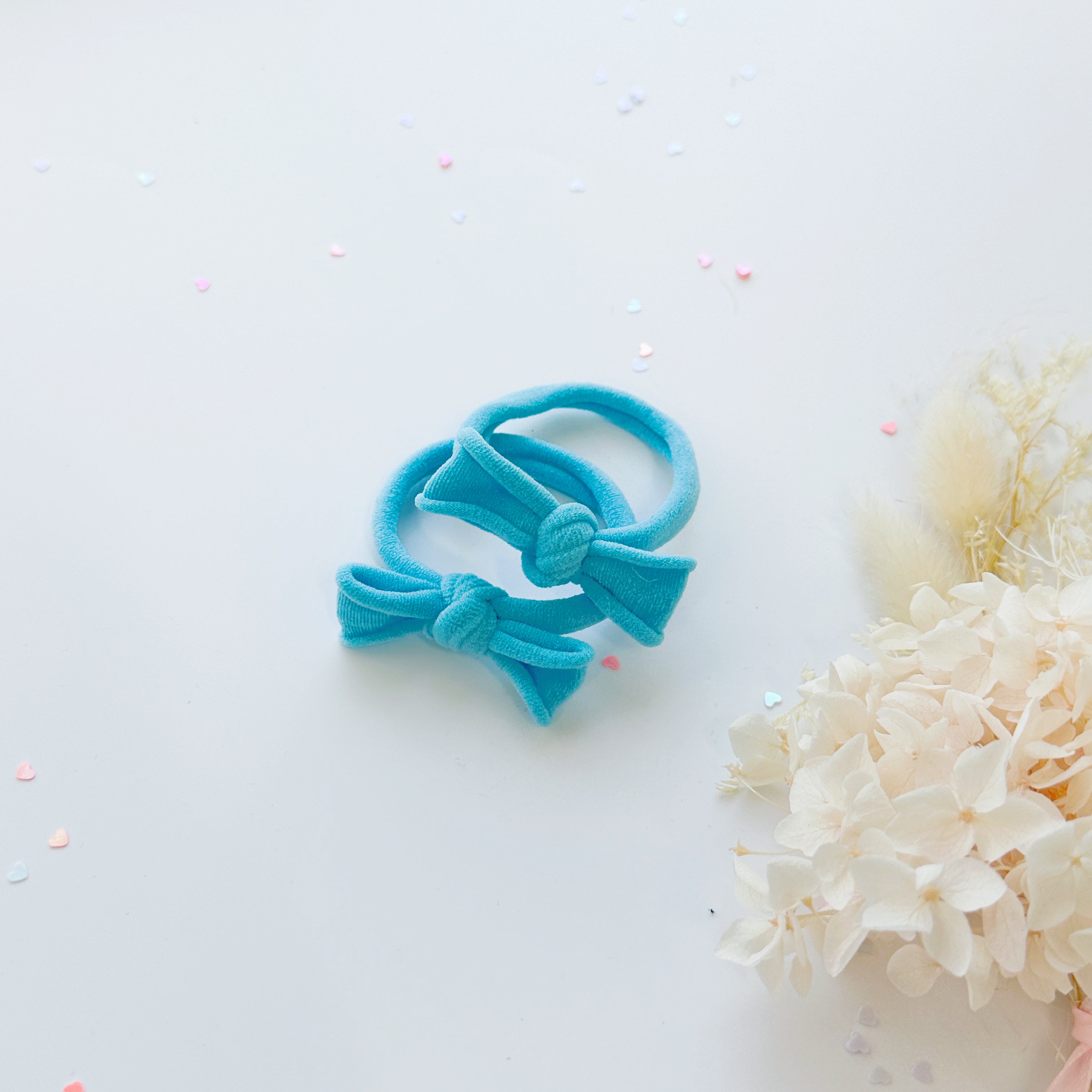 Women's Accessories: Handmade Simple Bow metal free hair ties -Sky - 1 Pairs - Bright Pink