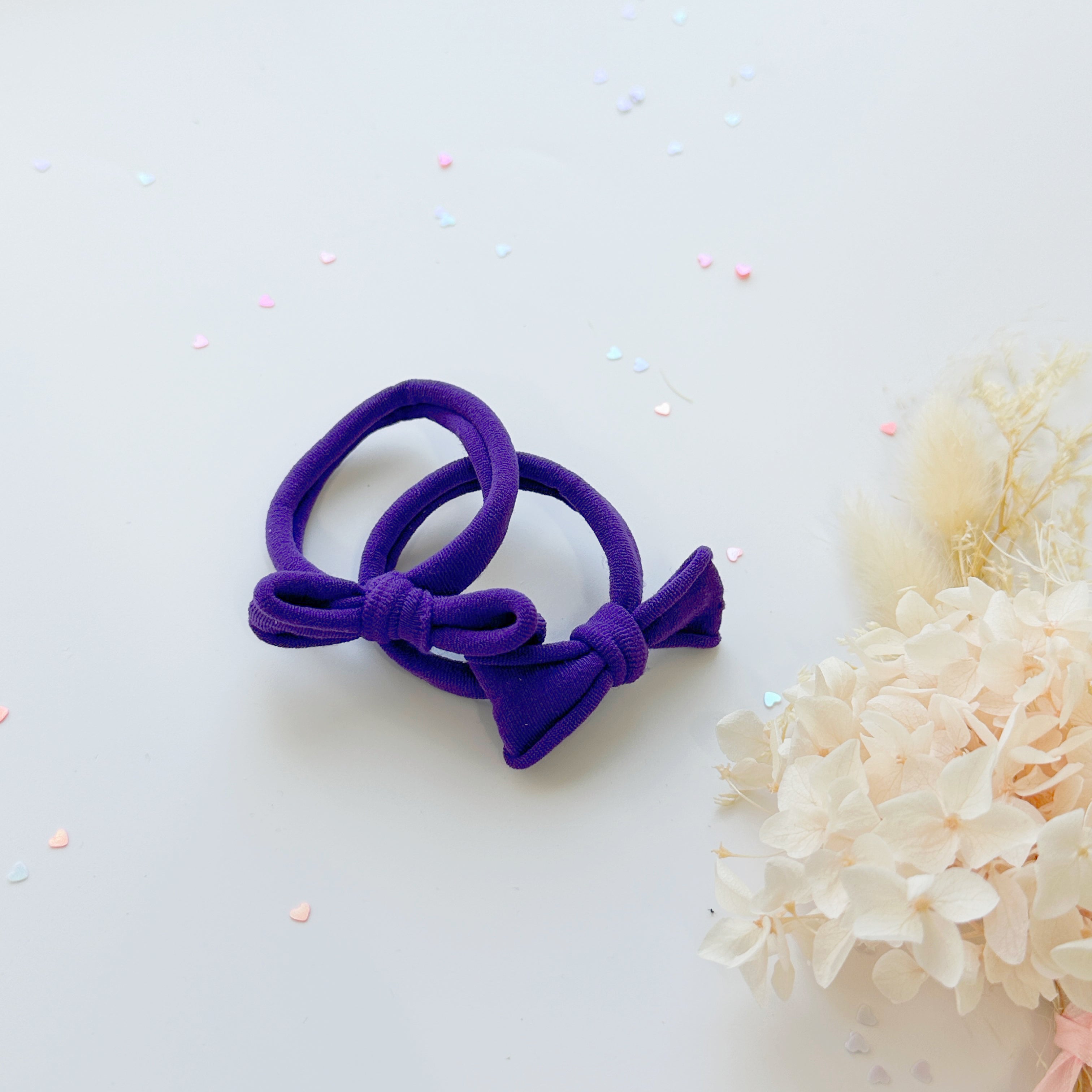 Women's Accessories: Handmade Simple Bow metal free hair ties - Violet - 1 Pairs - Dusty Purple