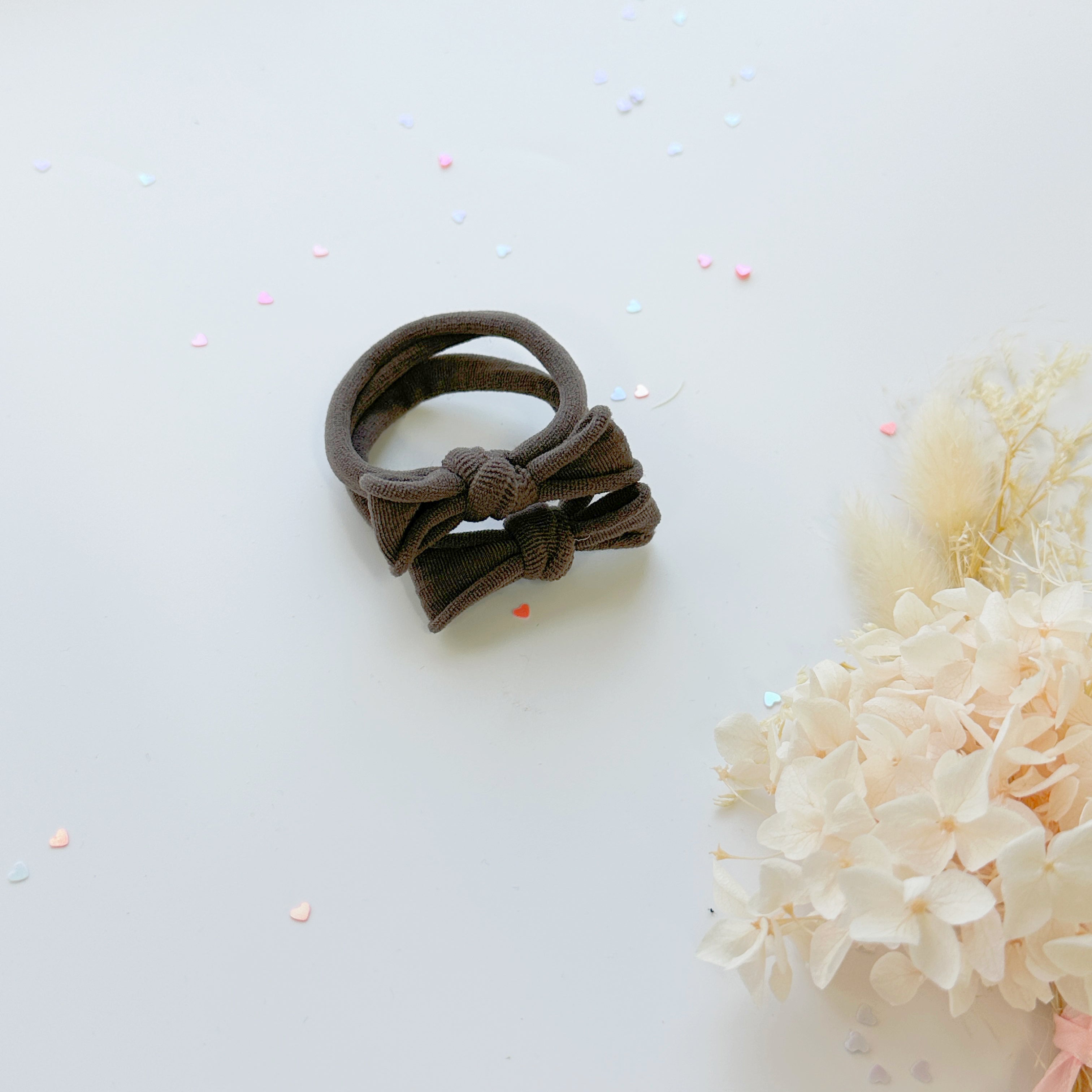 Handmade Simple Bow metal free hair ties -Mustard - 1 Pairs - Mustard