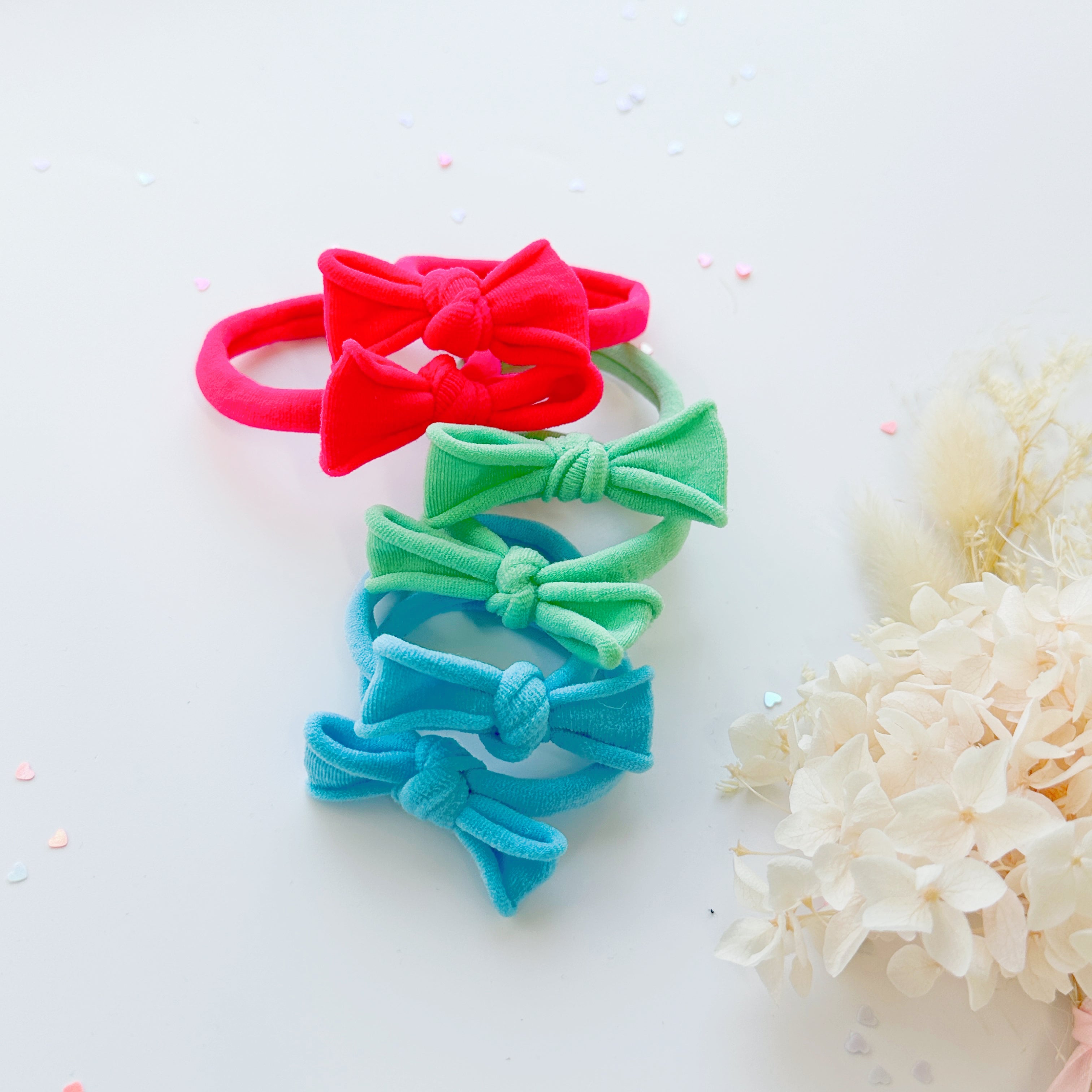 Women's Accessories: Handmade Simple Bow metal free hair ties -Sky - 1 Pairs - Pastel Blue