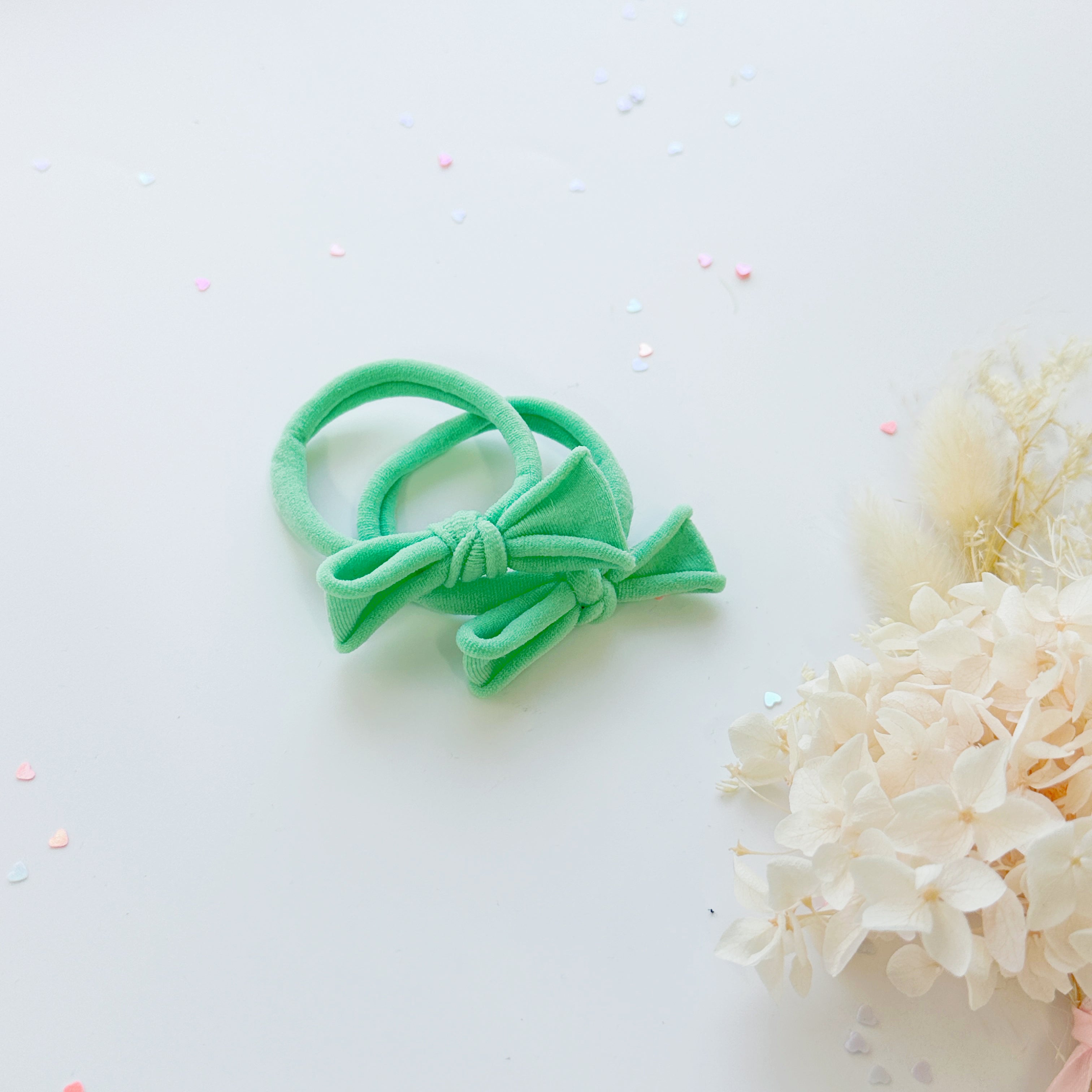 Handmade Simple Bow metal free hair ties -Sky - 1 Pairs - Pastel Green