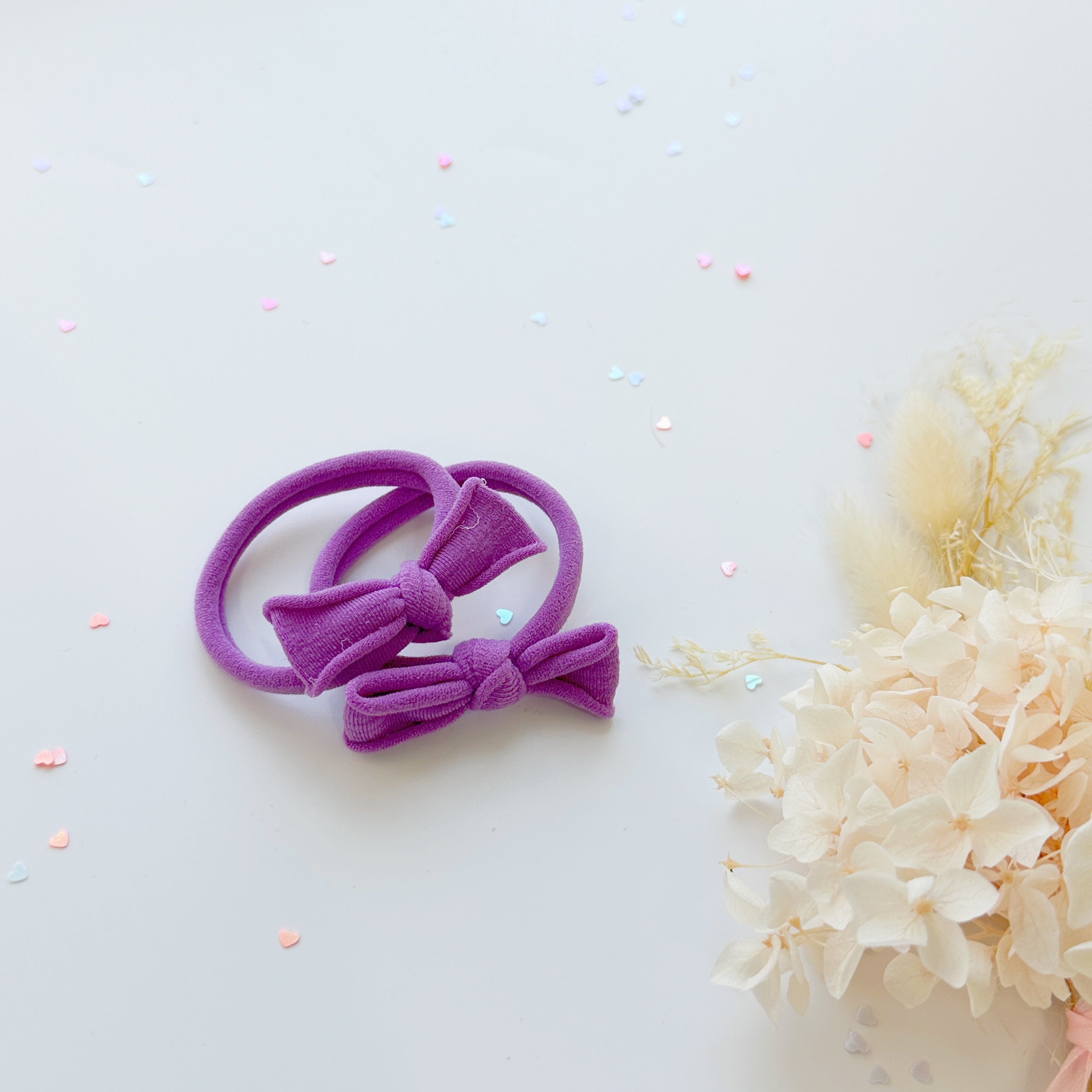Women's Accessories: Handmade Simple Bow metal free hair ties - Candy - 1 Pairs - Pastel Pink