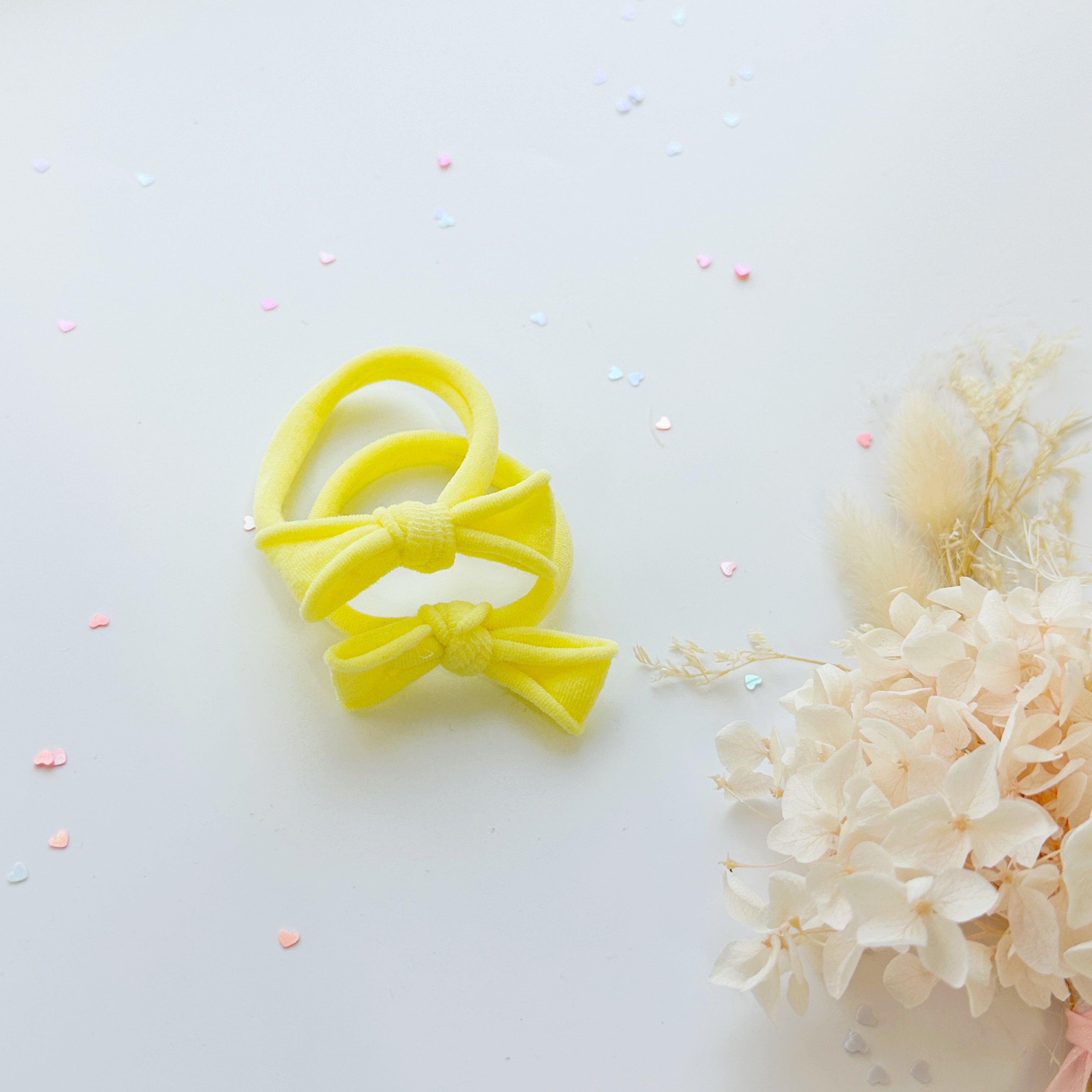 Women's Accessories: Handmade Simple Bow metal free hair ties - Candy - 1 Pairs - Pastel Yellow