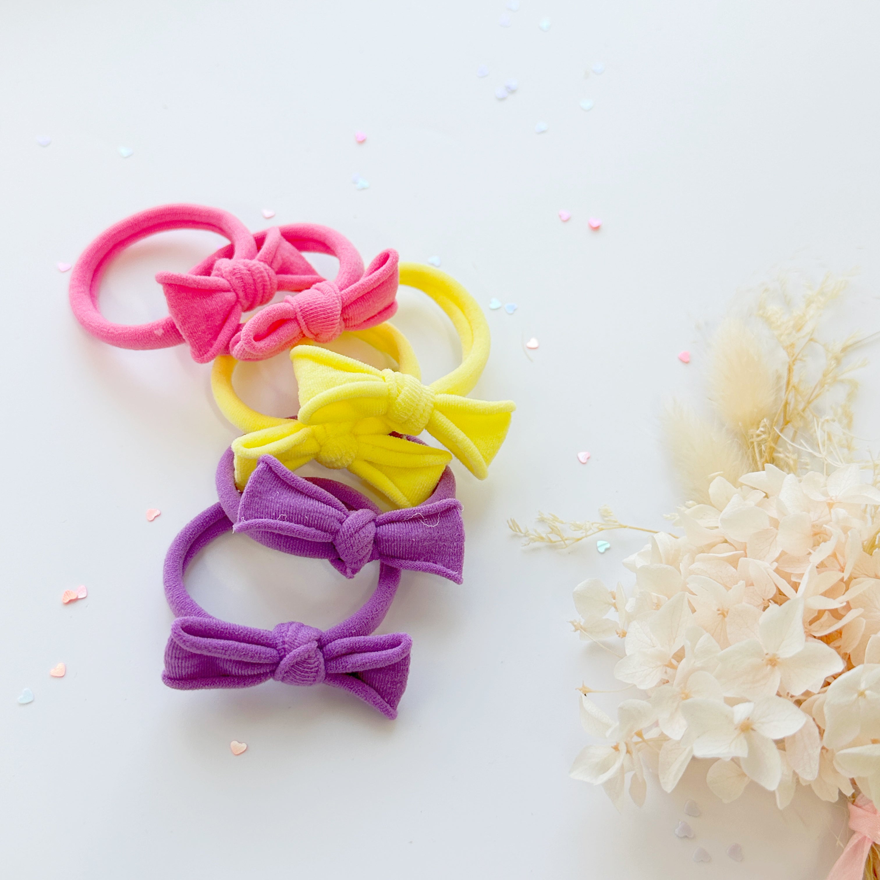 Women's Accessories: Handmade Simple Bow metal free hair ties - Candy - 1 Pairs - Pastel Yellow