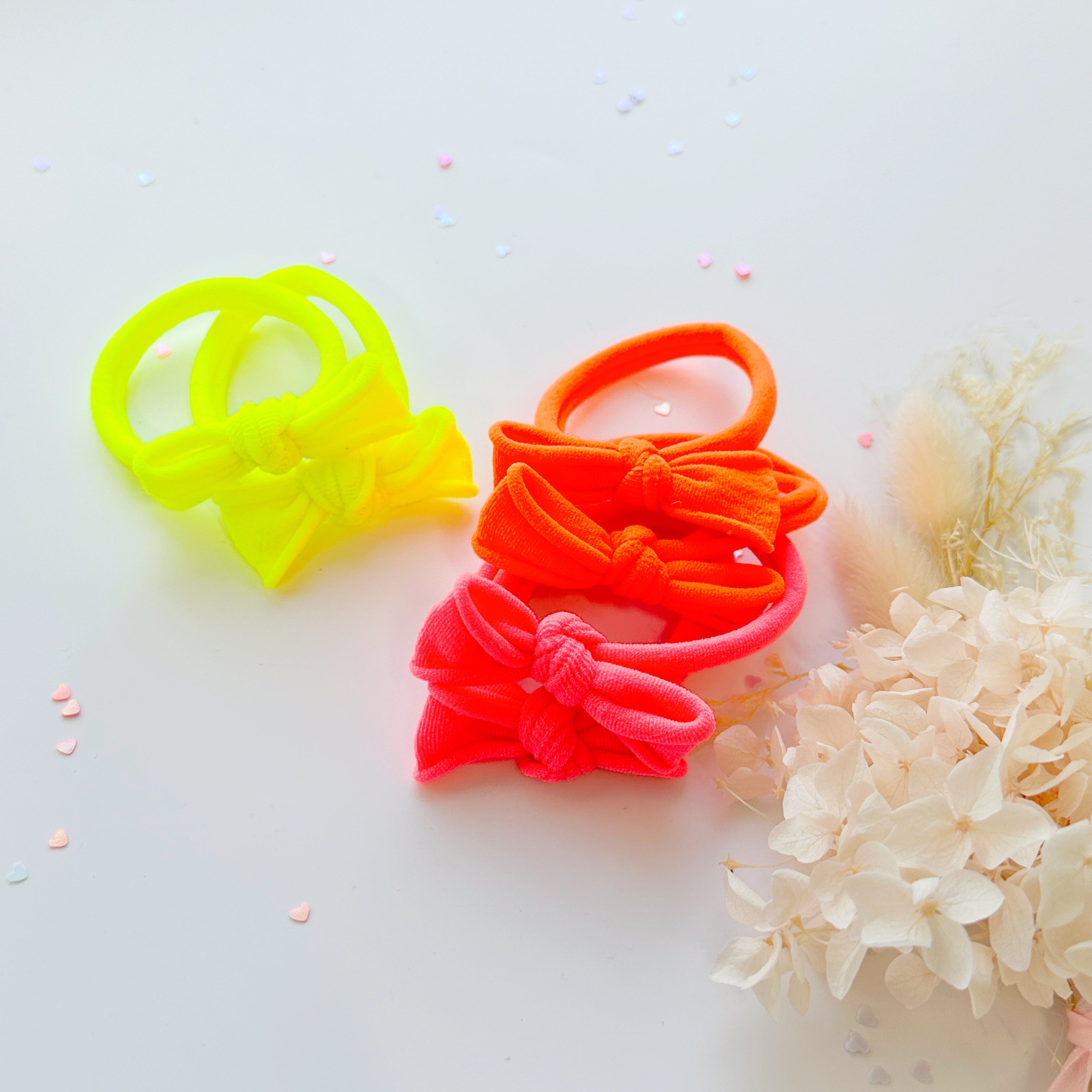 Women's Accessories: Handmade Simple Bow metal free hair ties - Neon - 3 Pairs Neon colour