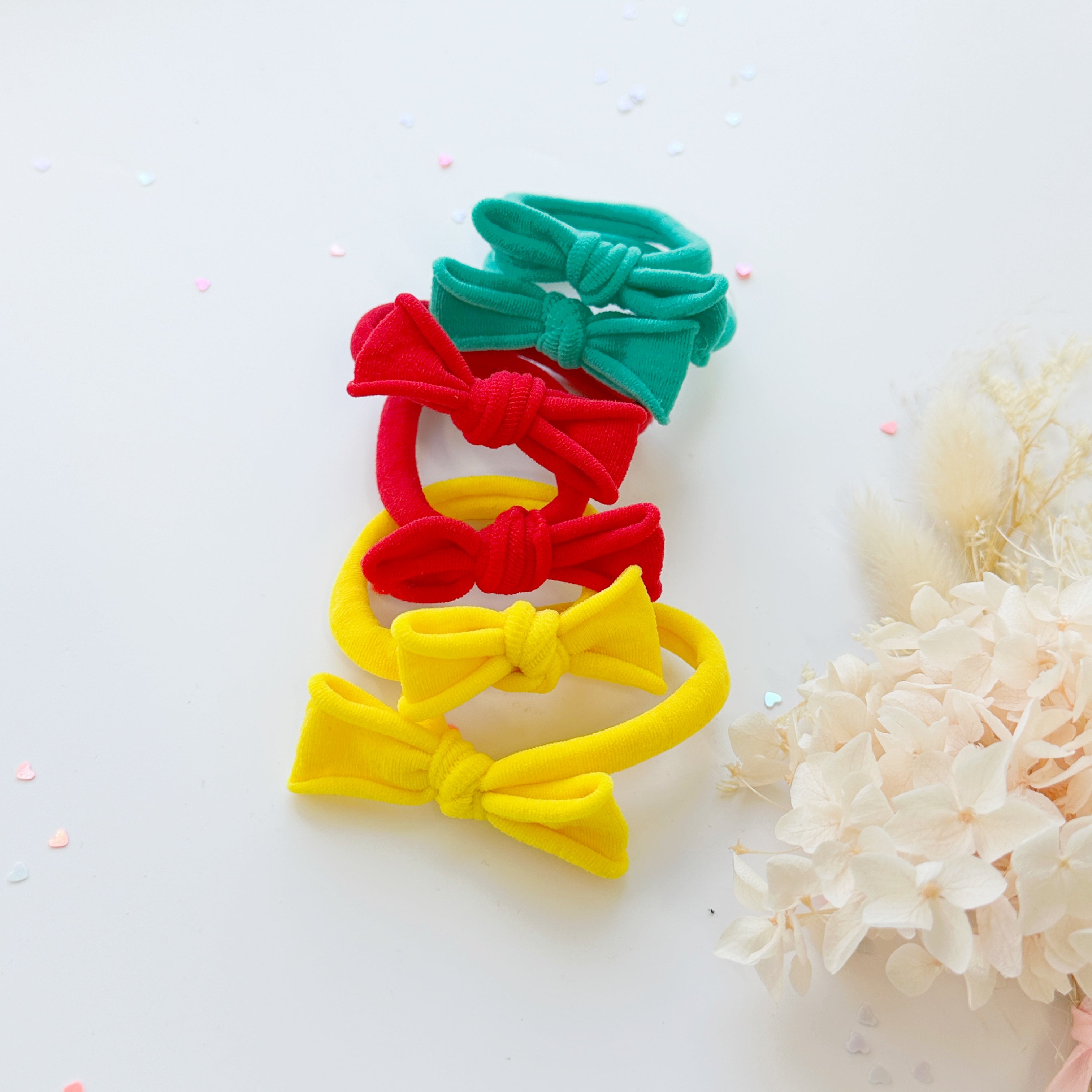 Women's Accessories: Handmade Simple Bow metal free hair ties -POP - 3 Pairs Pop Colour