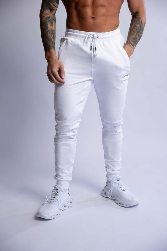 Men's Sweats & Trackpants: HARD HITTERS SLIM FIT TERRY JOGGERS WHITE MEDIUM
