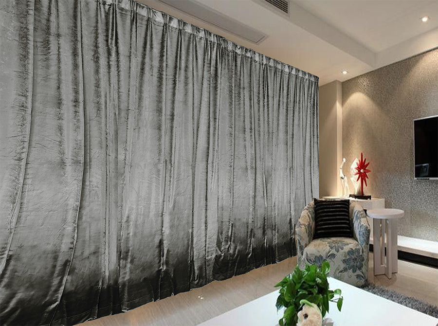 Curtains & Drapes: Large Thick Velvet Curtains Warp Knitted Velvet 540x270cm+Hooks Pinch Pleat Grey