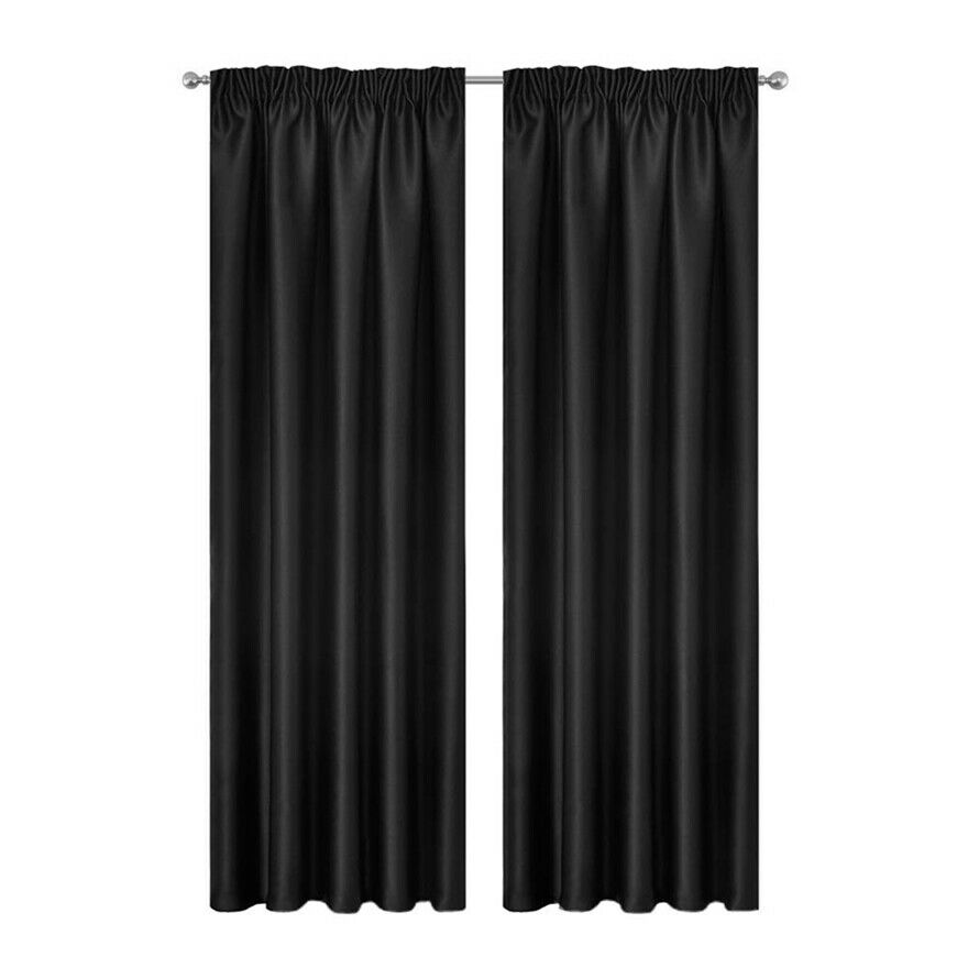Curtains & Drapes: Blockout Curtains 2pcs 137x160cm PINCH PLEAT Blackout High Level Fabric Black