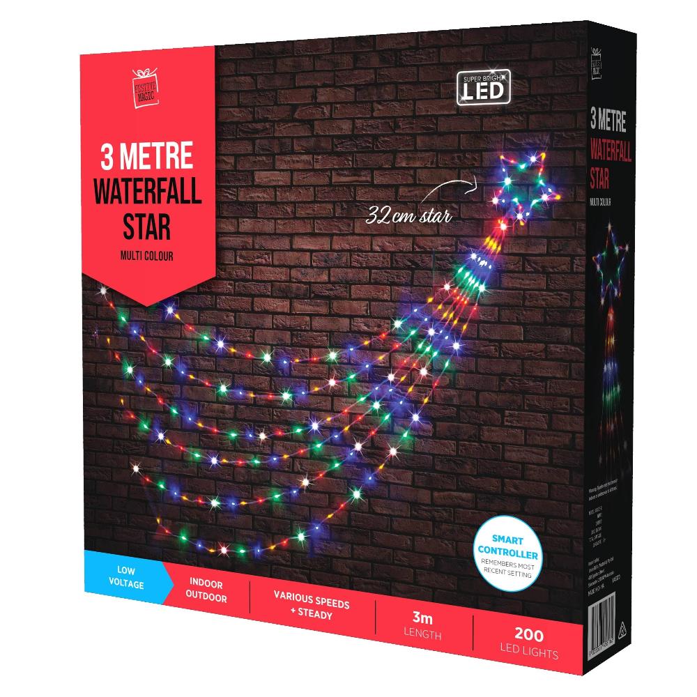 Outdoor Decorations & Lights: LED Waterfall Star 3m 200 LEDs Multi-Color