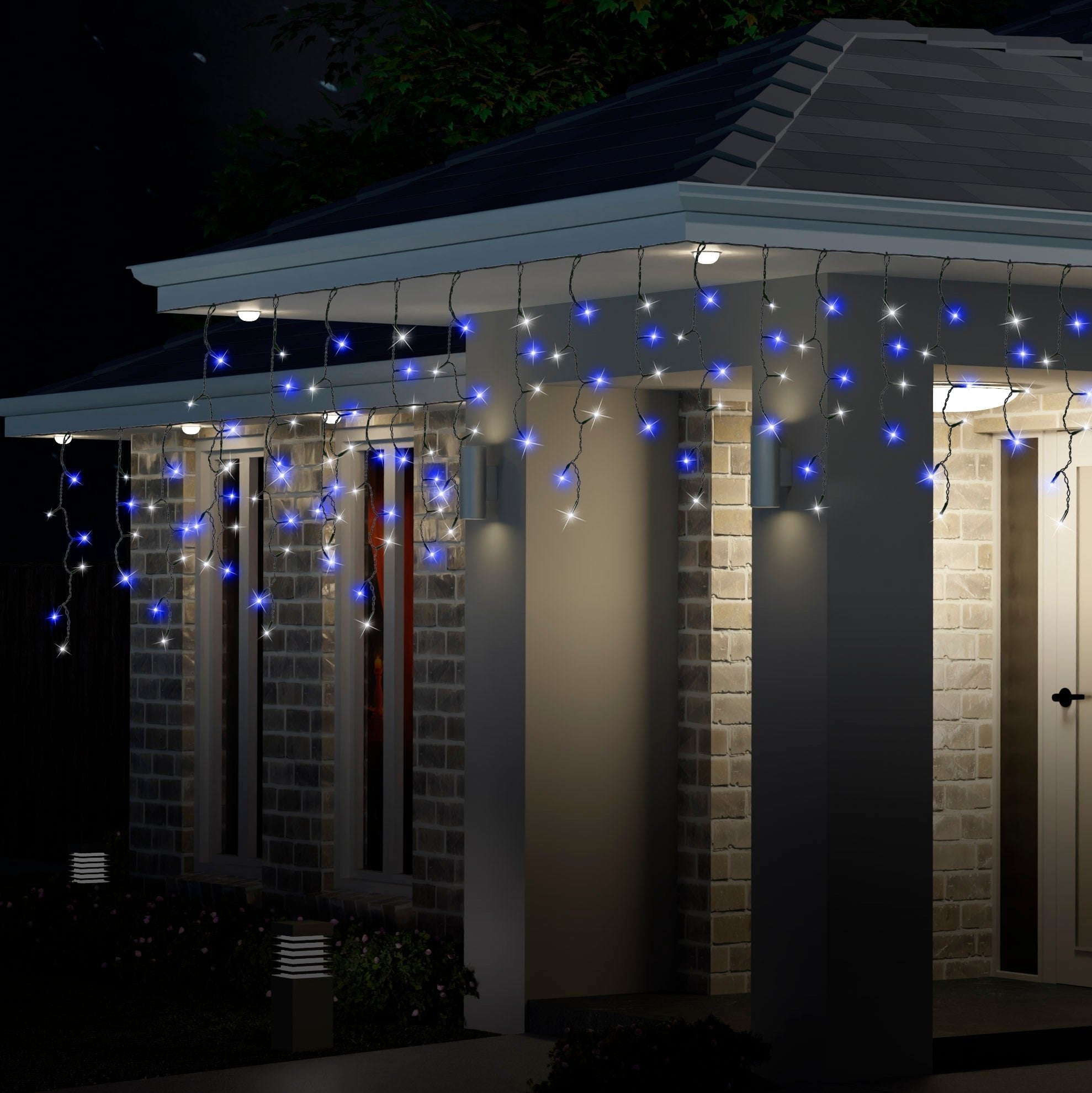 Outdoor Decorations & Lights: 300 LED Icicle Flashing Lights available in 4 Colors - Cool White