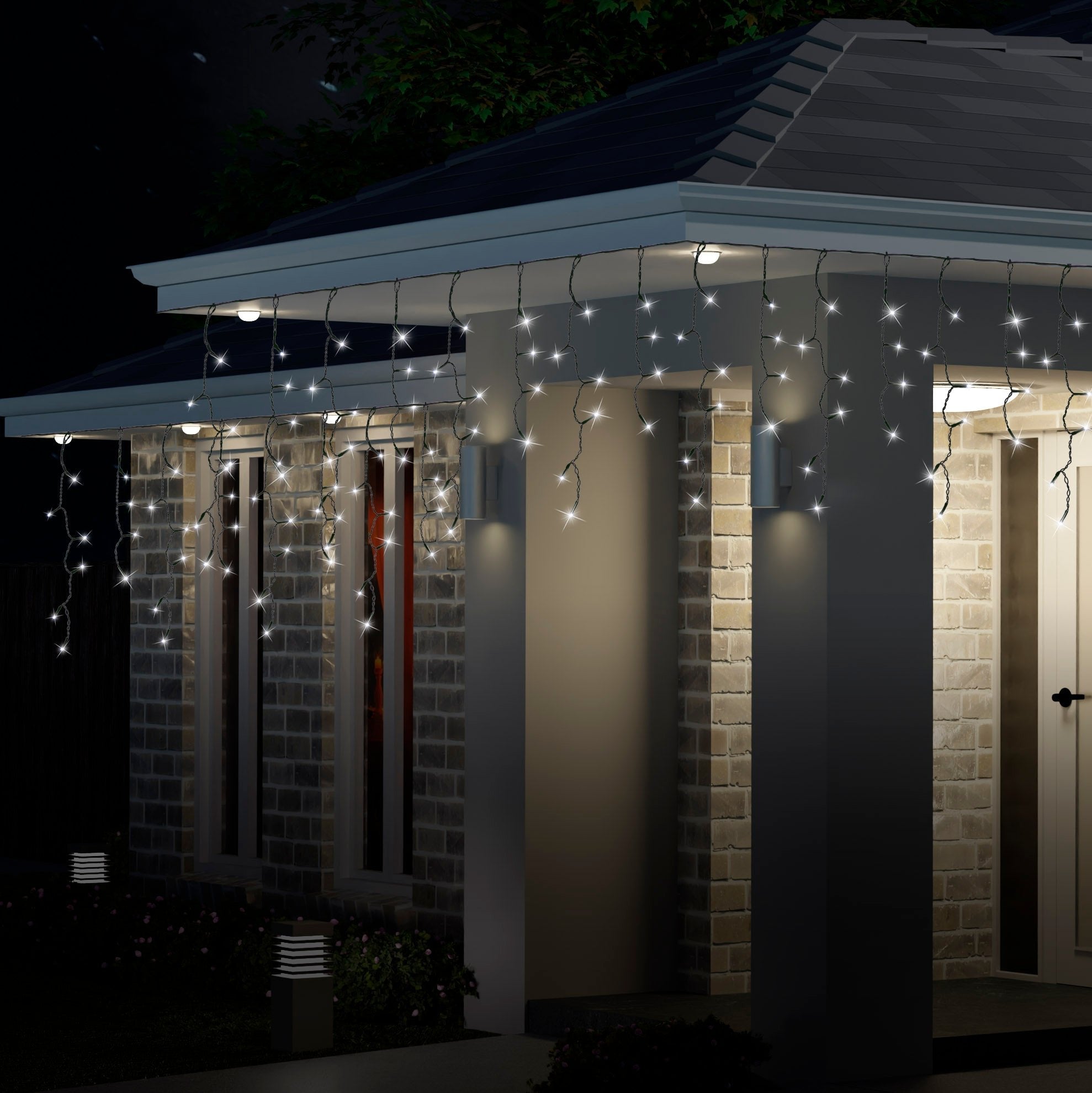 Outdoor Decorations & Lights: 300 LED Icicle Flashing Lights available in 4 Colors - Blue & White