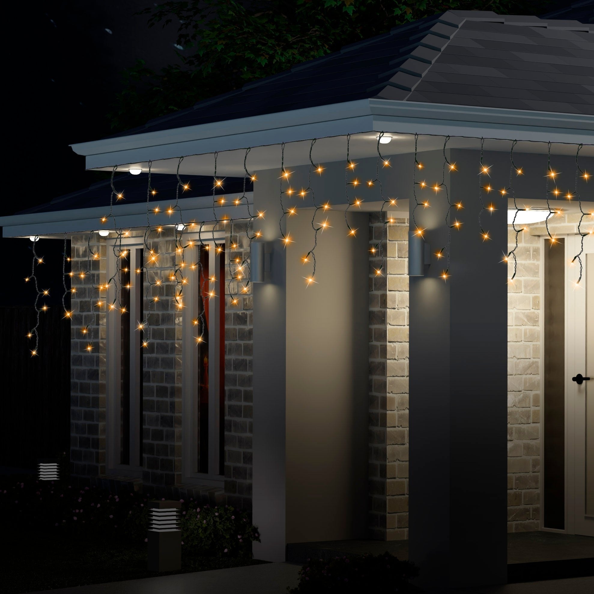 Outdoor Decorations & Lights: 300 LED Icicle Flashing Lights available in 4 Colors - Blue & White