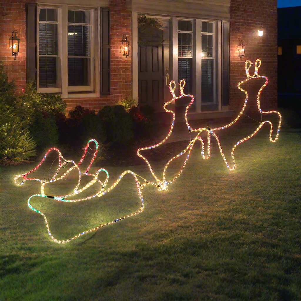 Outdoor Decorations & Lights: LED Ropelight Double Reindeer Sleigh Twinkle Lights