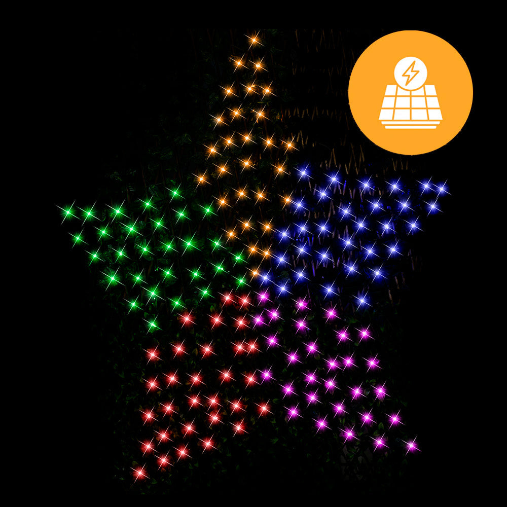 Outdoor Decorations & Lights: Solar 150 LED Star Net  Rainbow Color 150cm