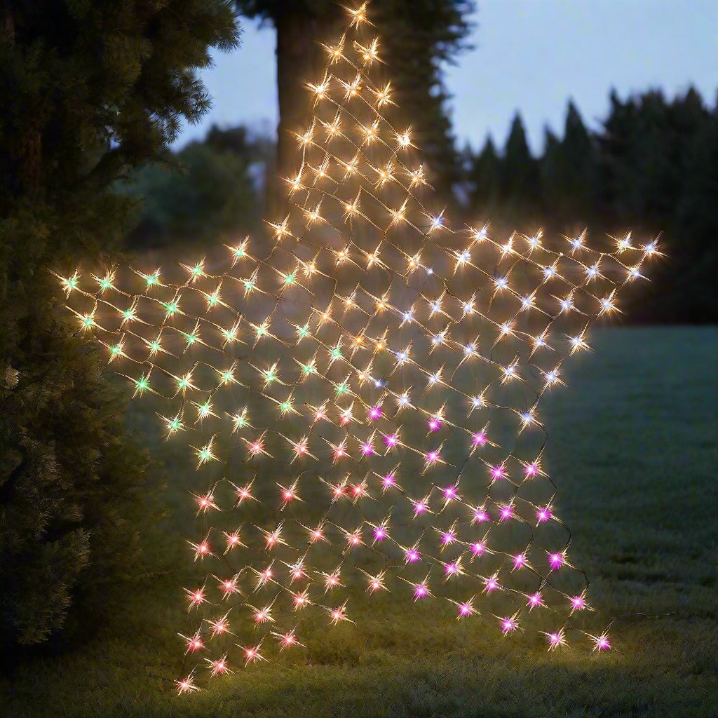 Outdoor Decorations & Lights: Solar 150 LED Star Net  Rainbow Color 150cm