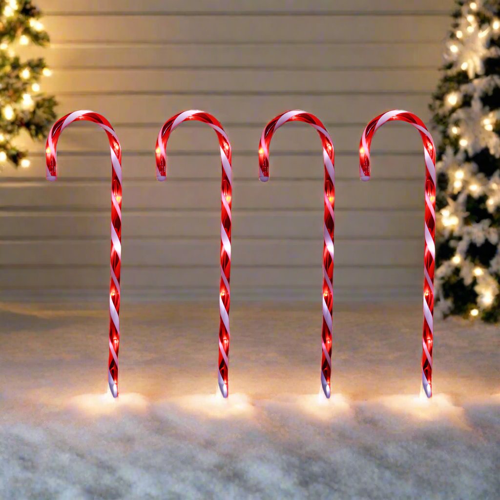 Outdoor Decorations & Lights: LED Timer Candy Cane Stakes Battery Operated 4pk 58cm