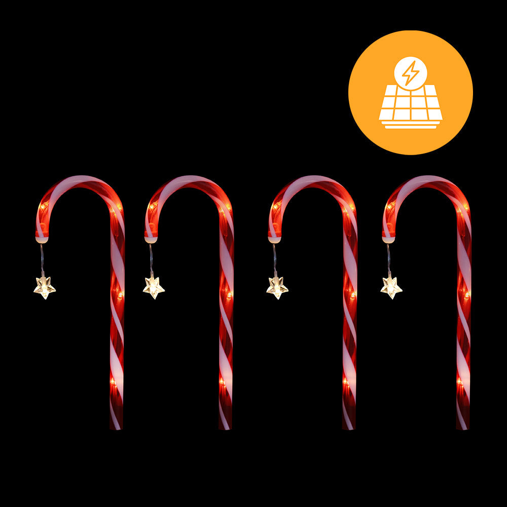 Outdoor Decorations & Lights: Solar Candy Canes with Stars - 4 Pack