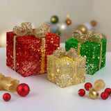 Outdoor Decorations & Lights: LED Jumbo Presents 3-Piece Glitter/Gold Bow Twinkle