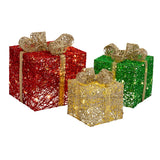 Outdoor Decorations & Lights: LED Jumbo Presents 3-Piece Glitter/Gold Bow Twinkle