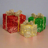 Outdoor Decorations & Lights: LED Jumbo Presents 3-Piece Glitter/Gold Bow Twinkle