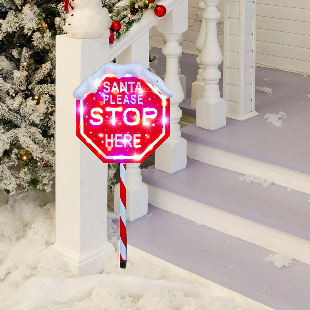 Outdoor Decorations & Lights: LED Stop Here Sign Multi 100cm Adjustable Height