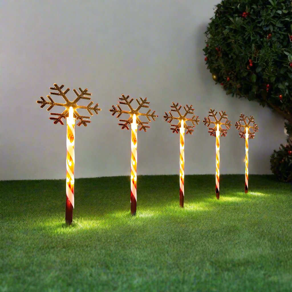 Outdoor Decorations & Lights: LED Candy Path Lights 5pk Santa or Snowflake - Snowflake