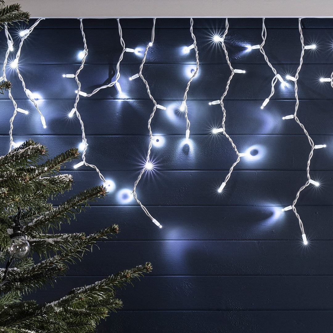 Battery Operated 300 LED Timer Icicle Lights â€“ 11.8m x 48cm, available in 2 Colors - Cool White