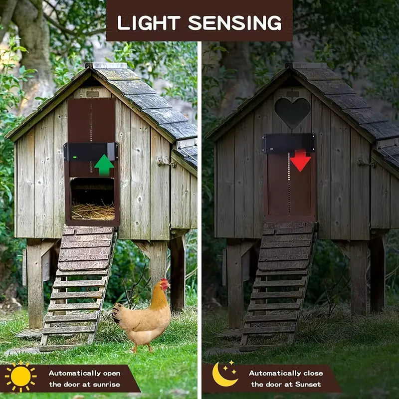 Farm Equipment: NNETM PCS Automatic Chicken House Coop Door Light-Sensitive Night And Morning Delay Auto Guard Door Opening For Chickens