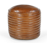 Ottomans & Footstools: CARAMEL GROOVED LEATHER OTTOMAN