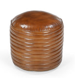 Ottomans & Footstools: CARAMEL GROOVED LEATHER OTTOMAN