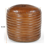 Ottomans & Footstools: CARAMEL GROOVED LEATHER OTTOMAN