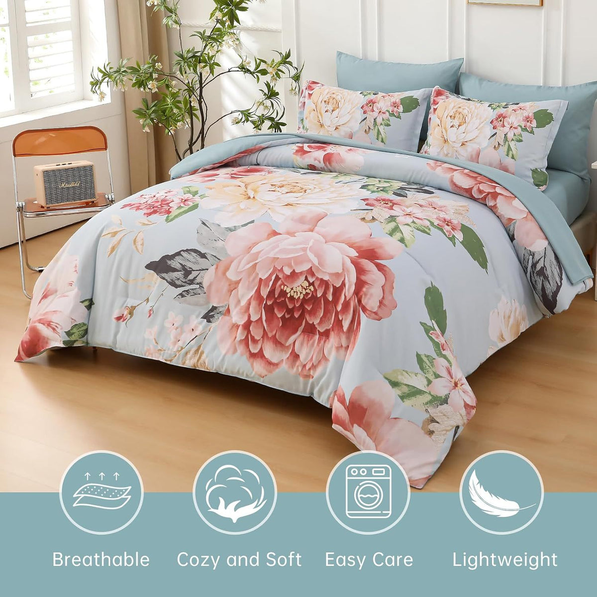 Bloomhaven Blush Floral 3 Piece Queen Comforter Set